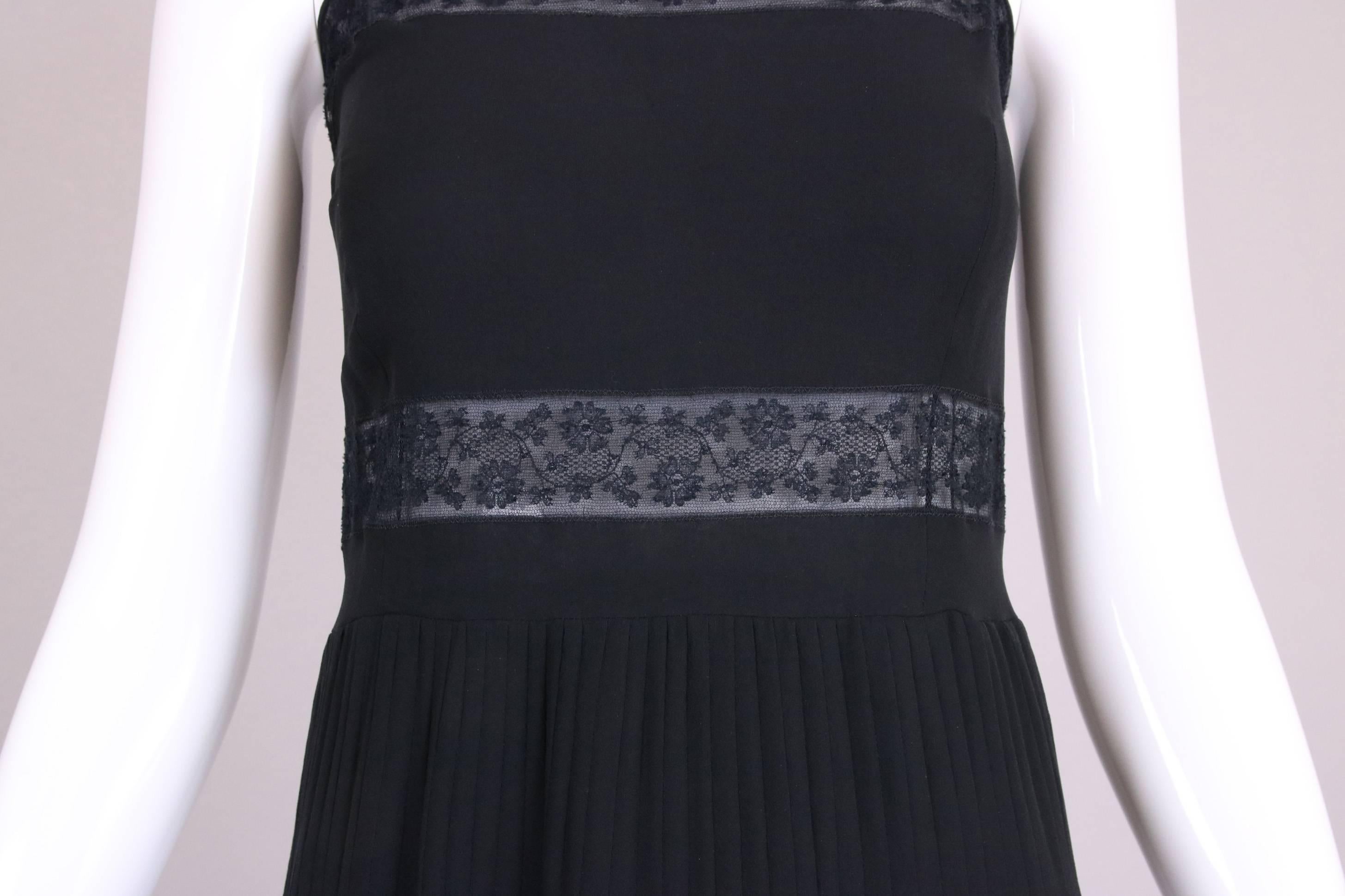 1970's Valentino Black Silk & Lace Pleated Baby Doll Dress 1