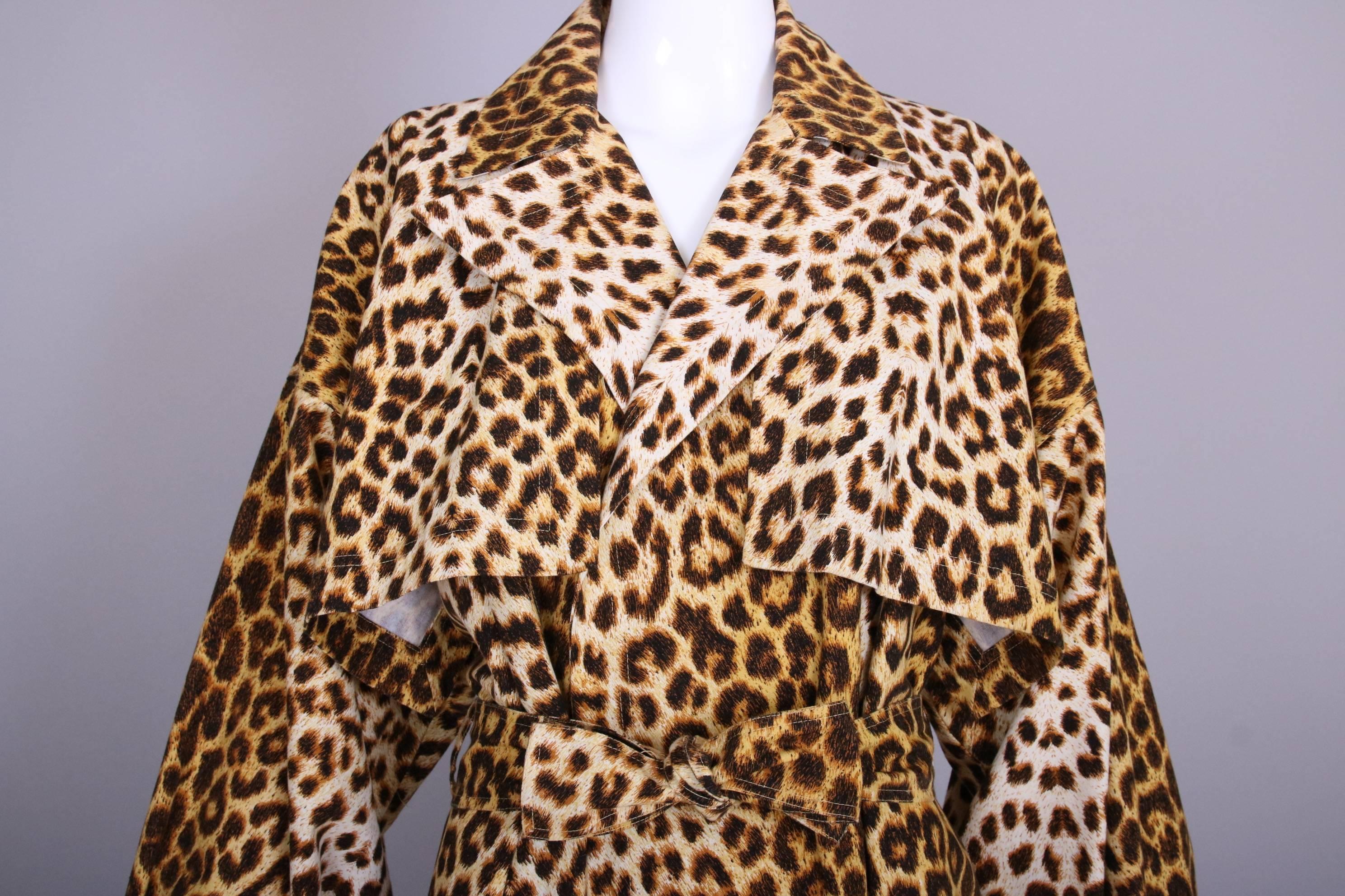 Women's Patrick Kelly Cotton Leopard Print Trench Coat w/Belt