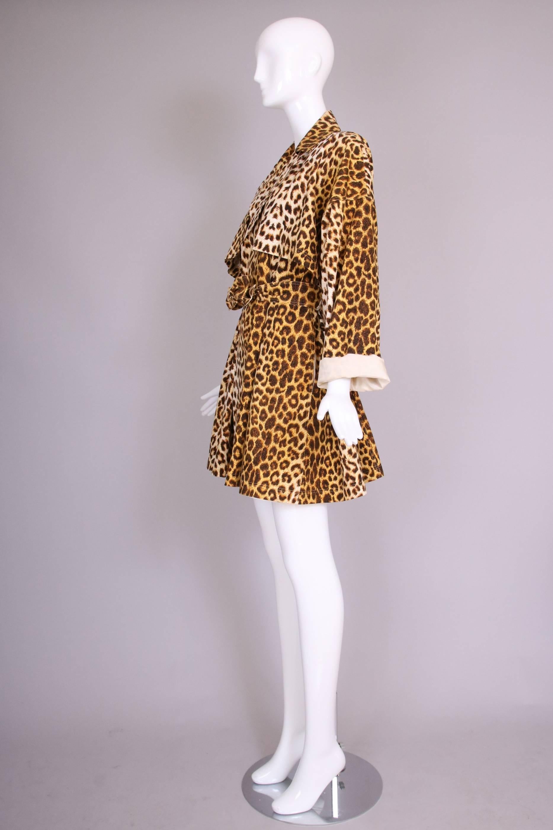 Patrick Kelly Cotton Leopard Print Trench Coat w/Belt In Excellent Condition In Studio City, CA