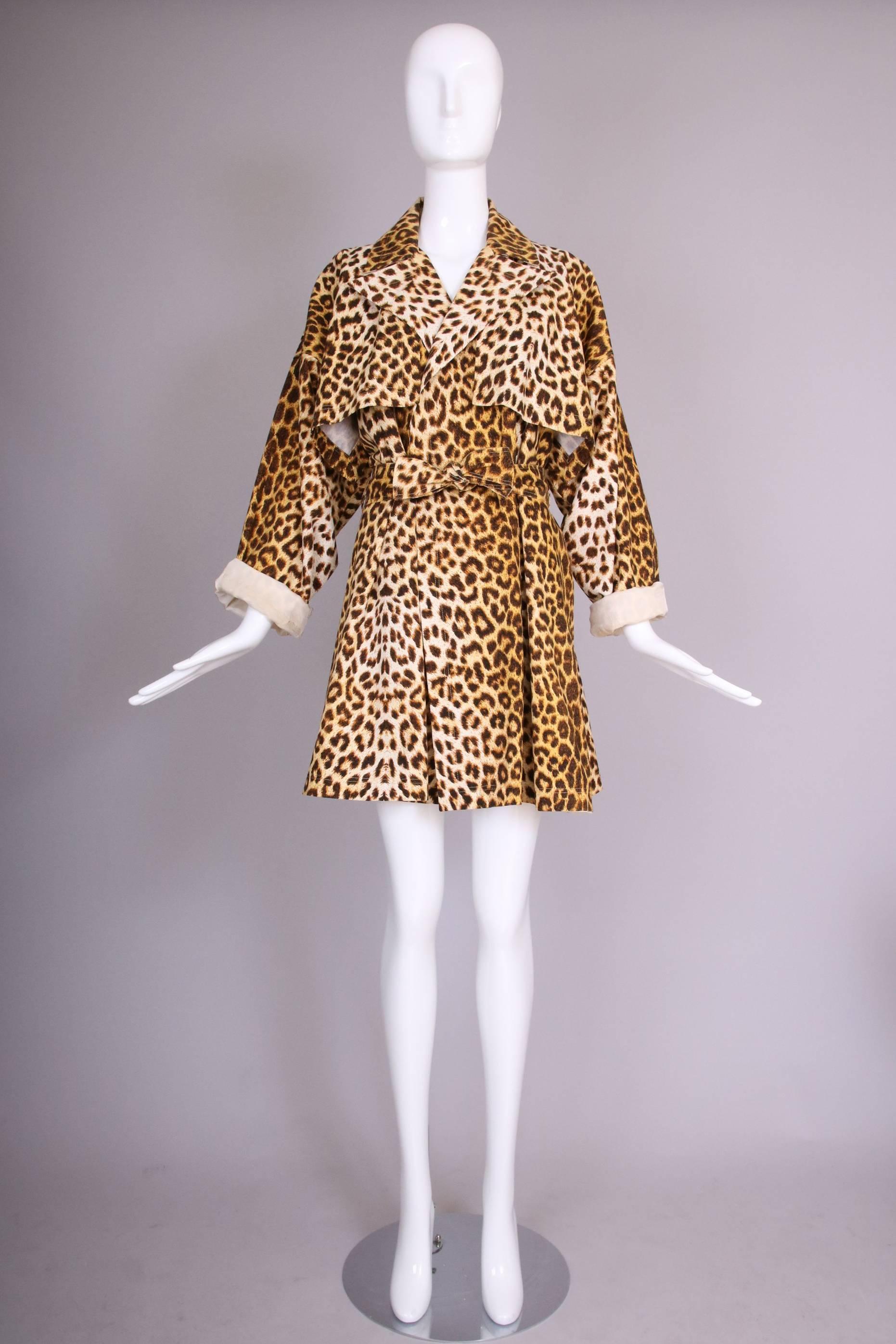 Brown Patrick Kelly Cotton Leopard Print Trench Coat w/Belt