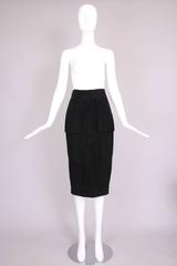 1994 Chanel Black Suede Skirt w/Peplum Pocket Design & CC Logo Buttons