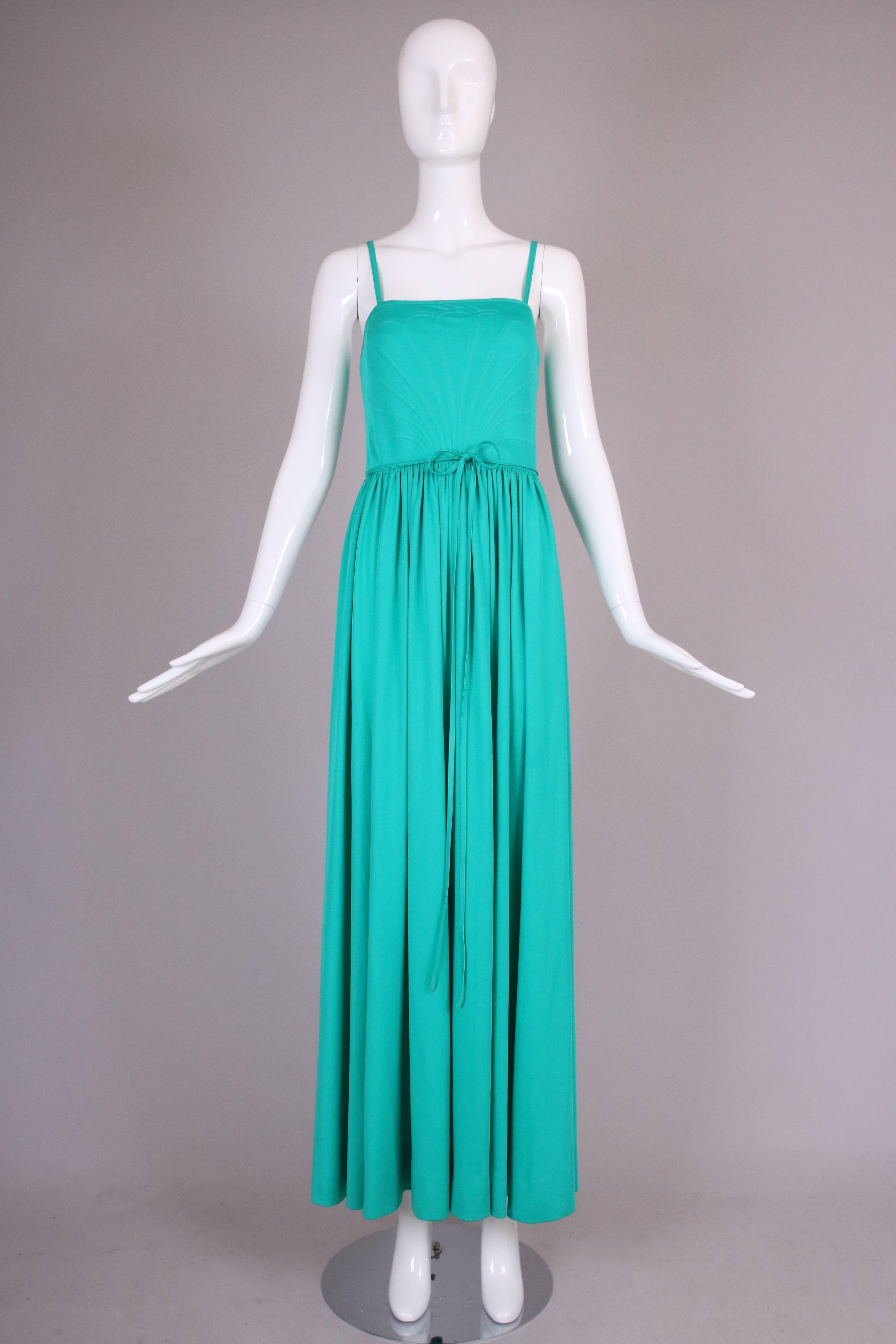 Blue Donald Brooks Green Jersey Dress w/Spaghetti Straps And Matching Shawl