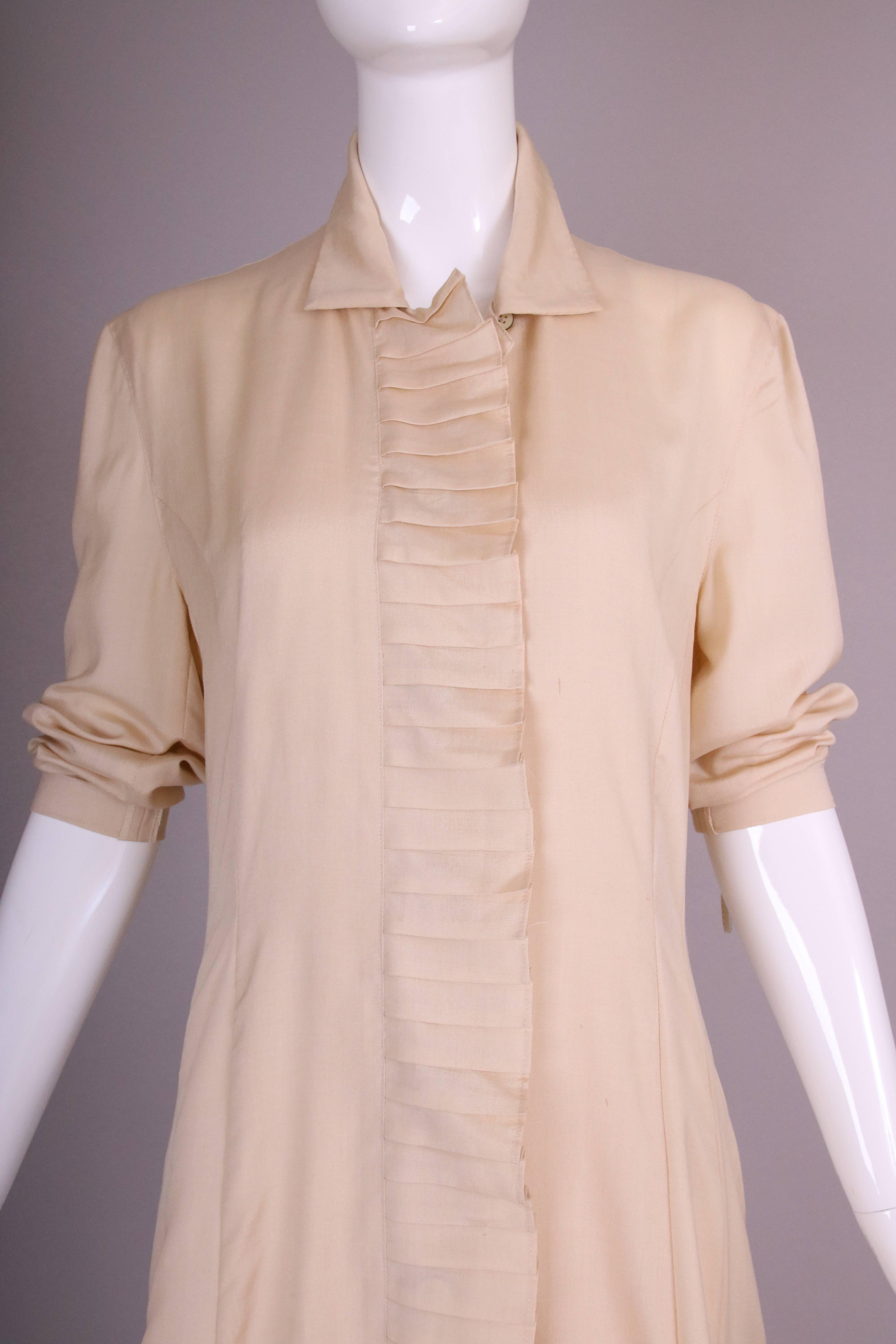 Beige Matsuda Creme Dress Coat w/Geometric Ruffled Trim For Sale