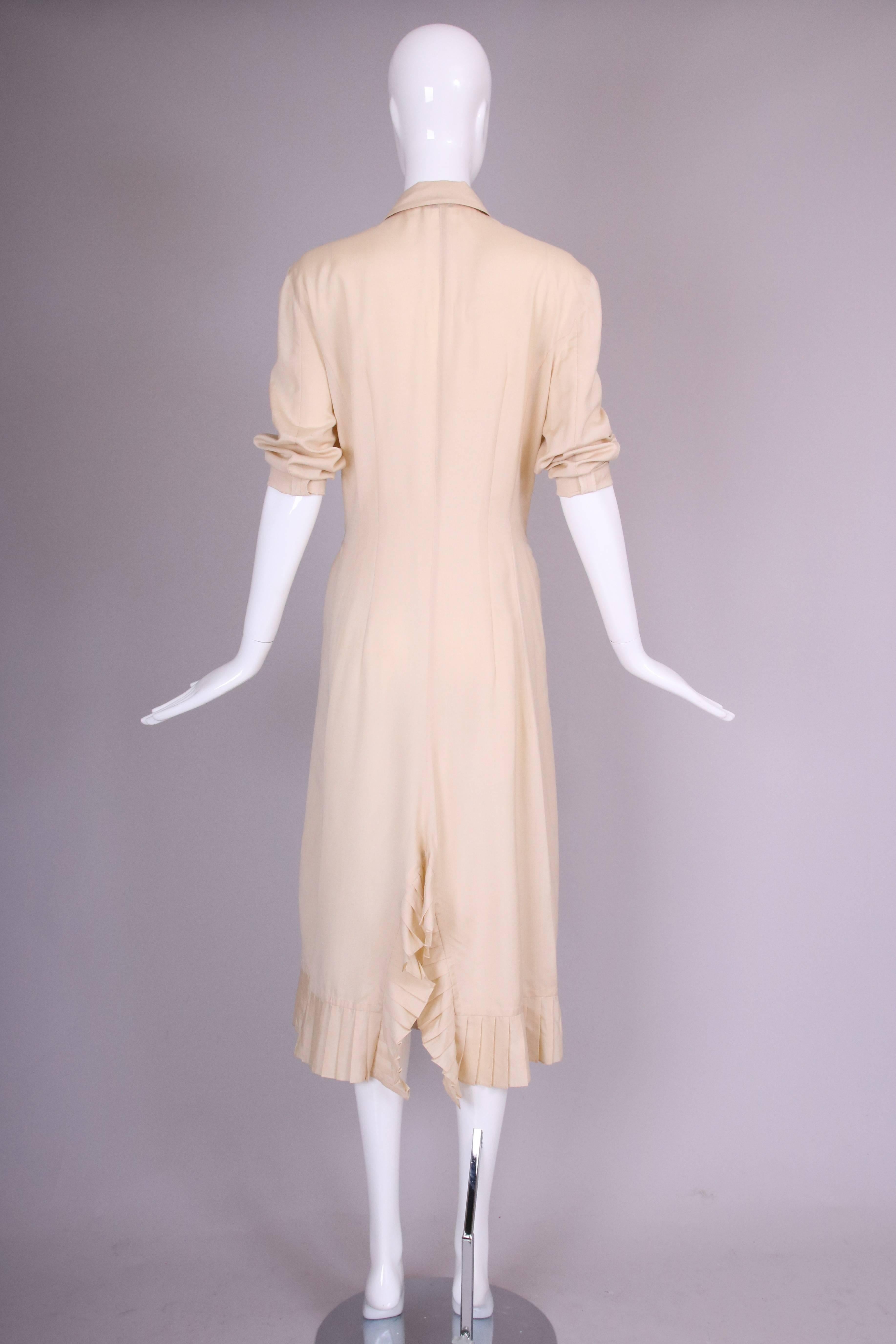 Women's Matsuda Creme Dress Coat w/Geometric Ruffled Trim For Sale