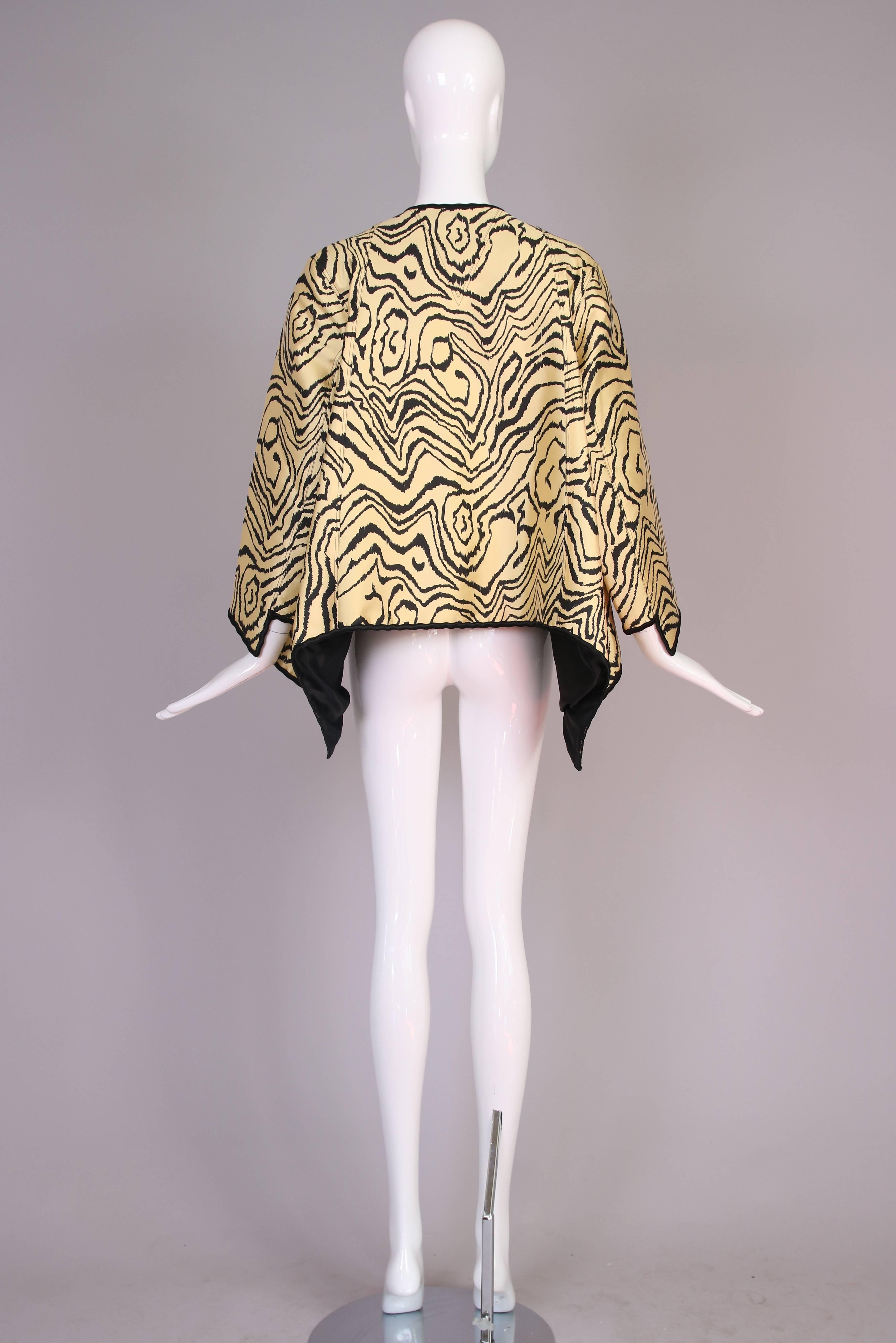 Women's 1990's Geoffrey Beene Silk Wood Block Print Swing Jacket 