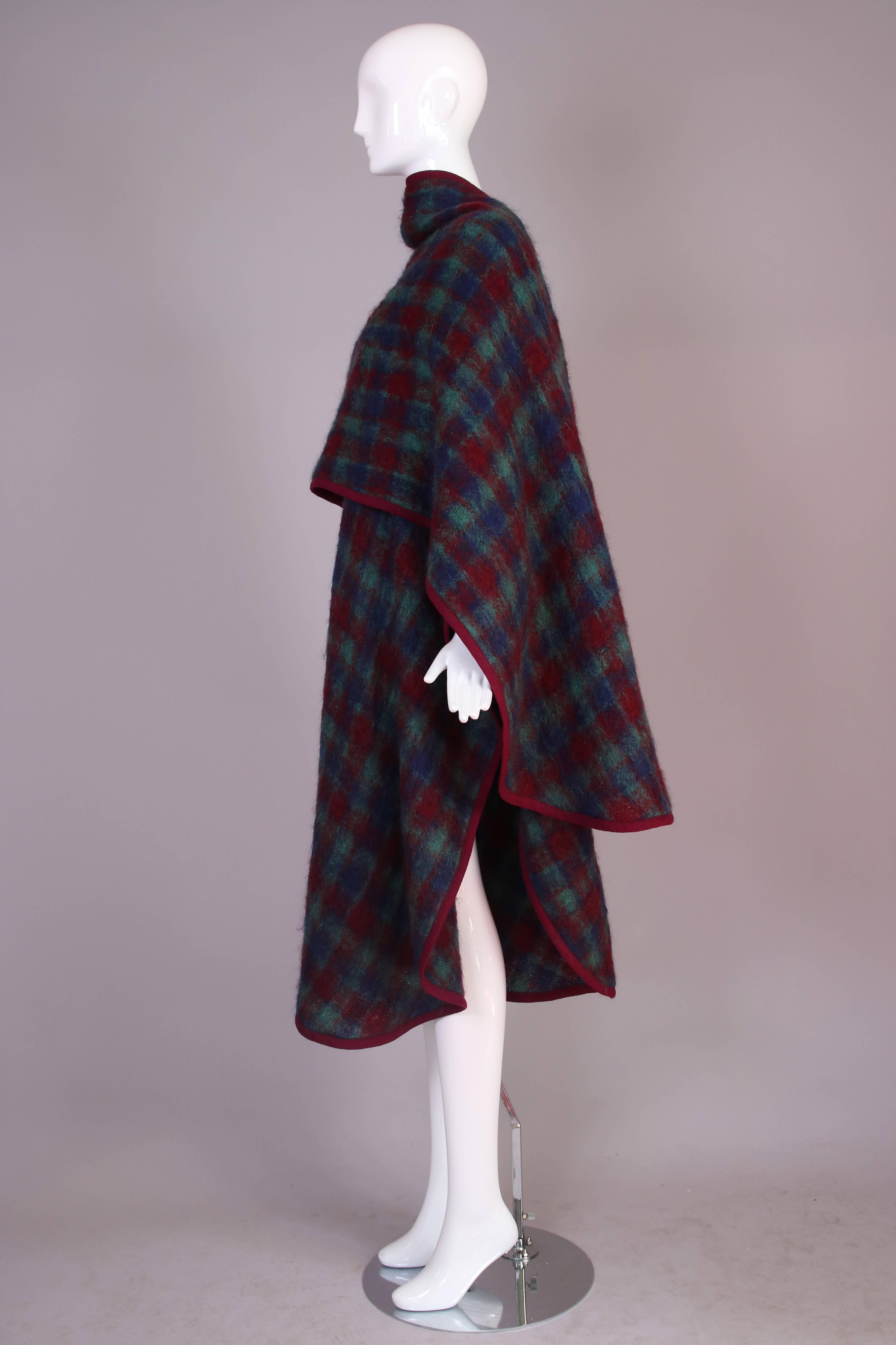 Yves Saint Laurent 1970's Plaid Mohair Wool Wrap Shawl 2