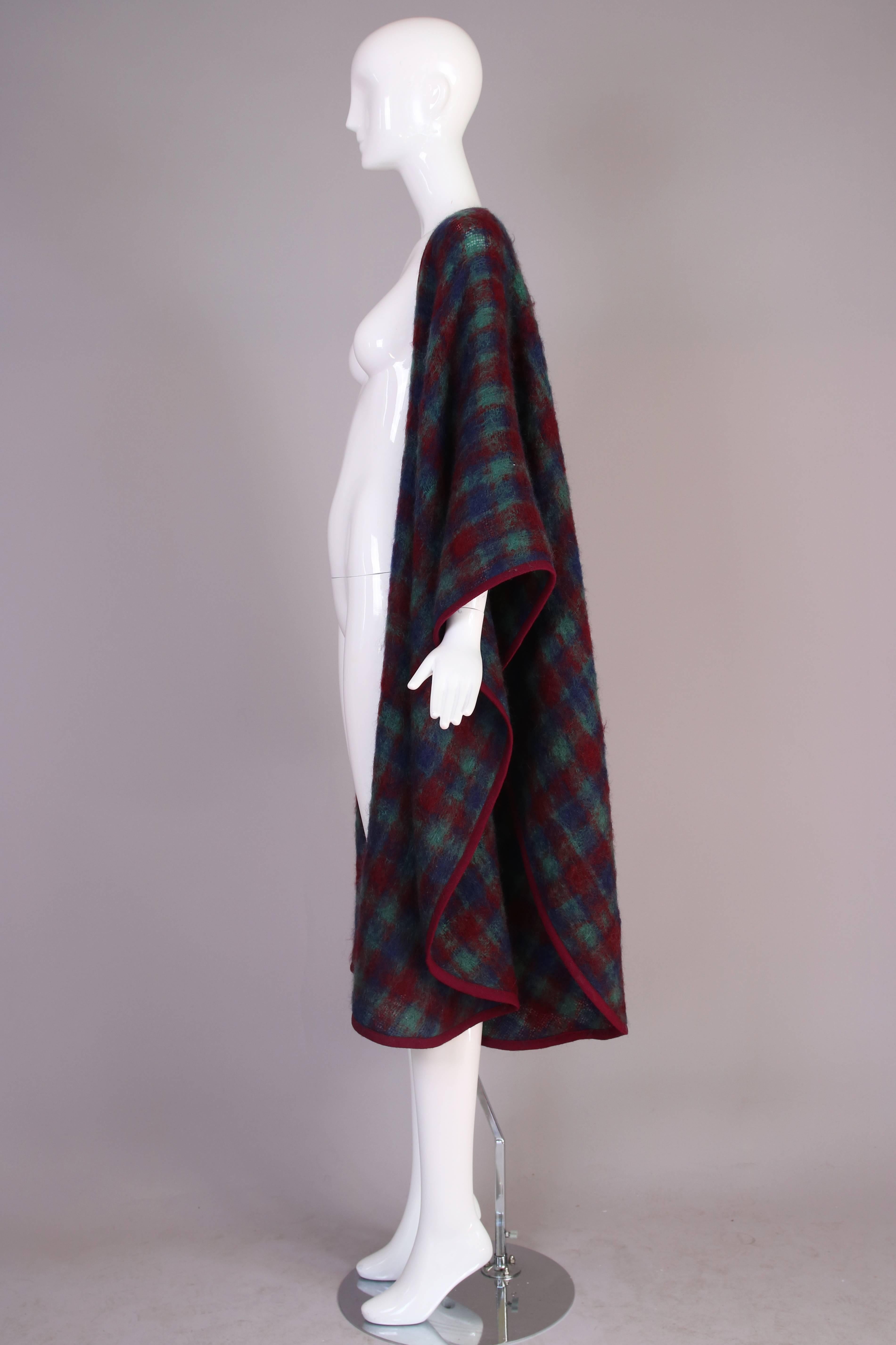 Yves Saint Laurent 1970's Plaid Mohair Wool Wrap Shawl 1