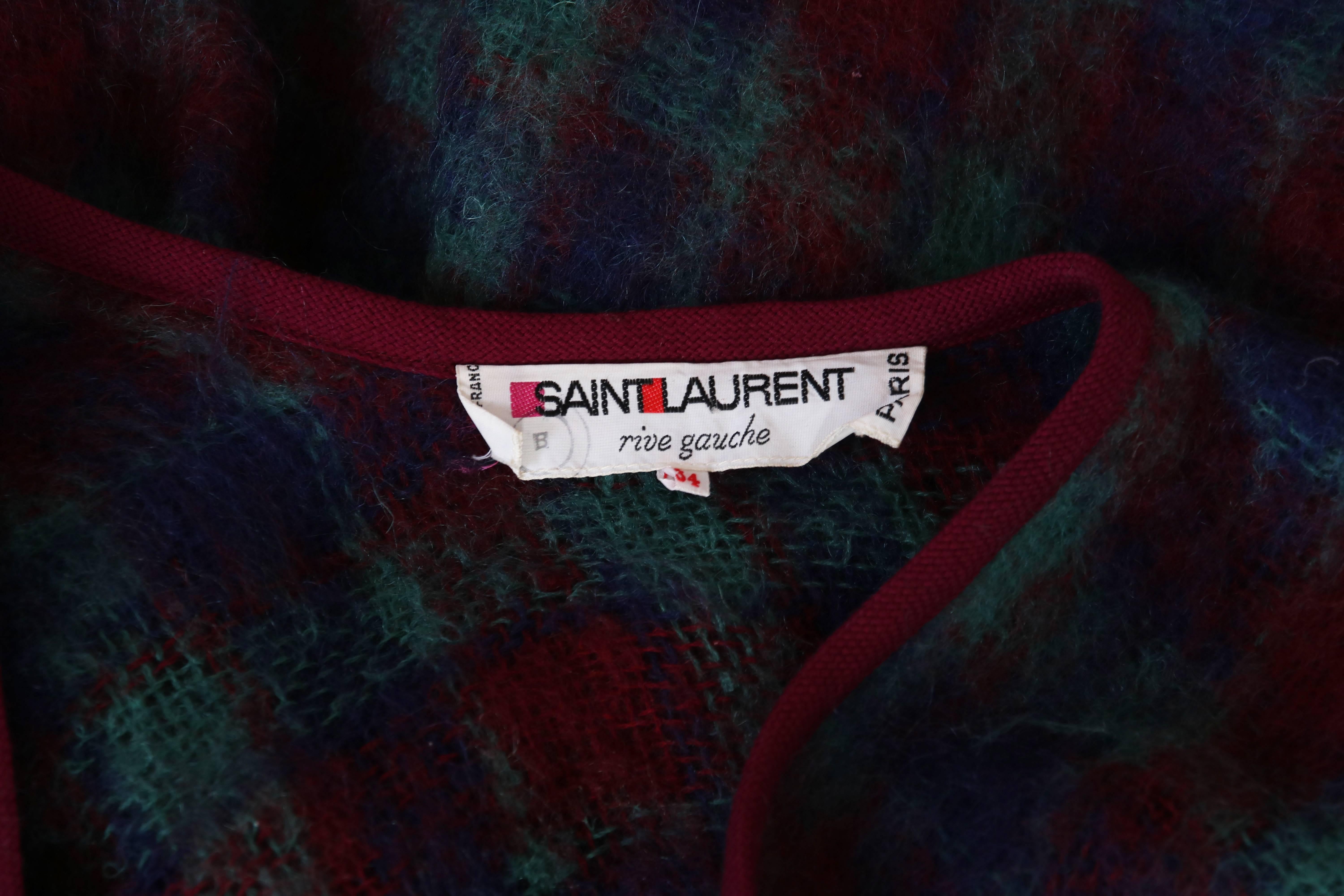 Yves Saint Laurent 1970's Plaid Mohair Wool Wrap Shawl 4