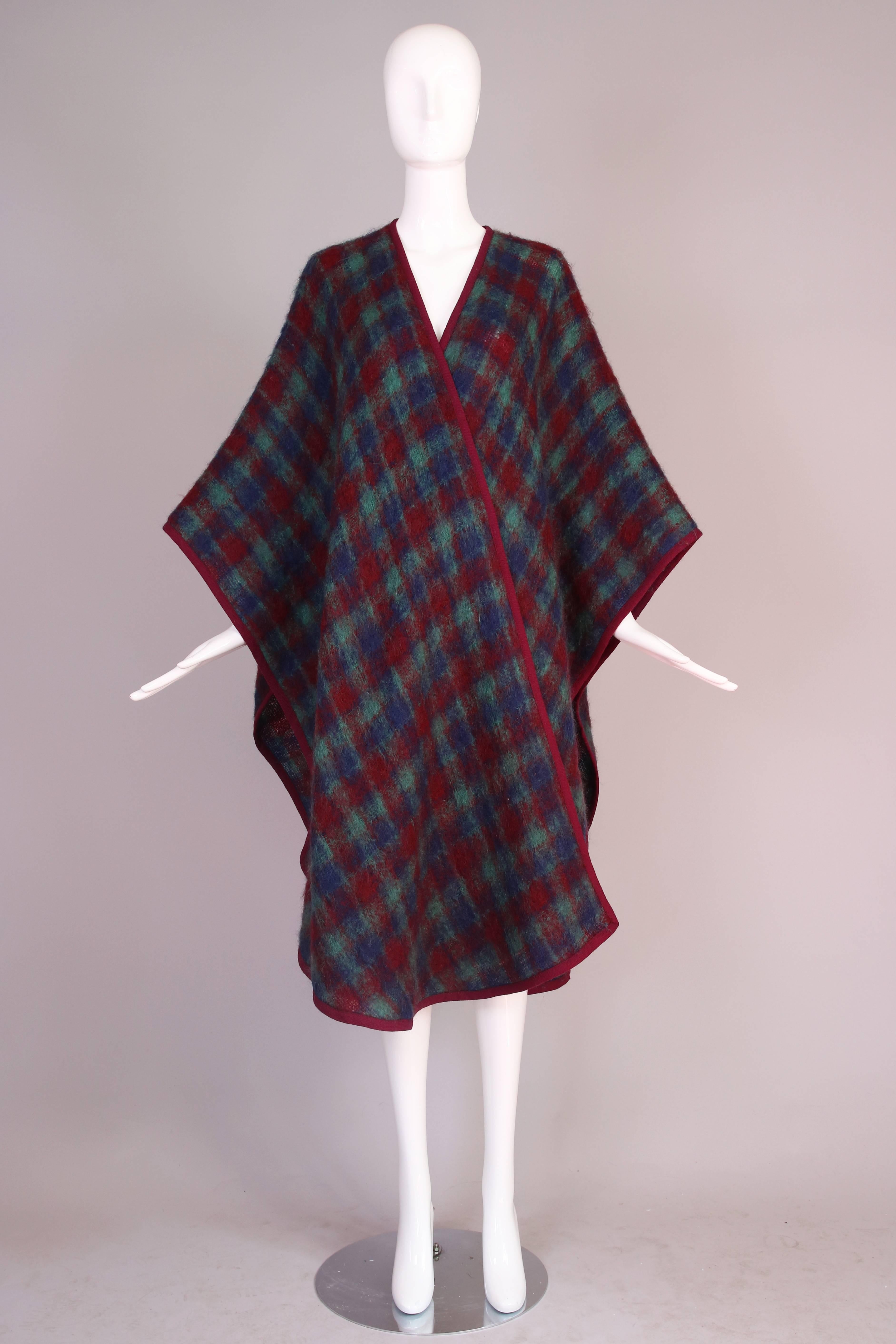 Yves Saint Laurent 1970's Plaid Mohair Wool Wrap Shawl In Excellent Condition In Studio City, CA