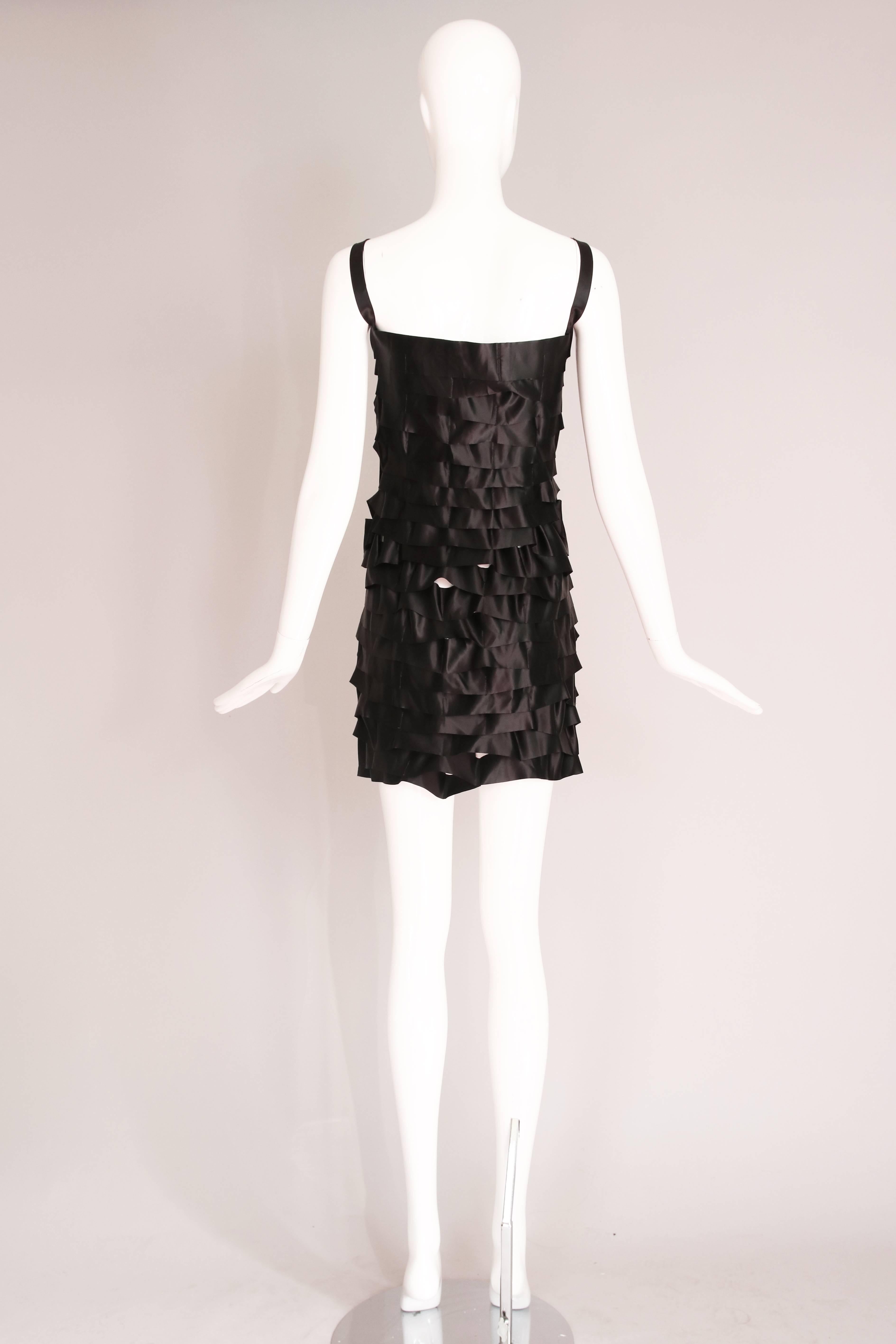 Women's Vintage Issey Miyake Black Bodycon Mini Ribbon Dress w/Shoulder Straps