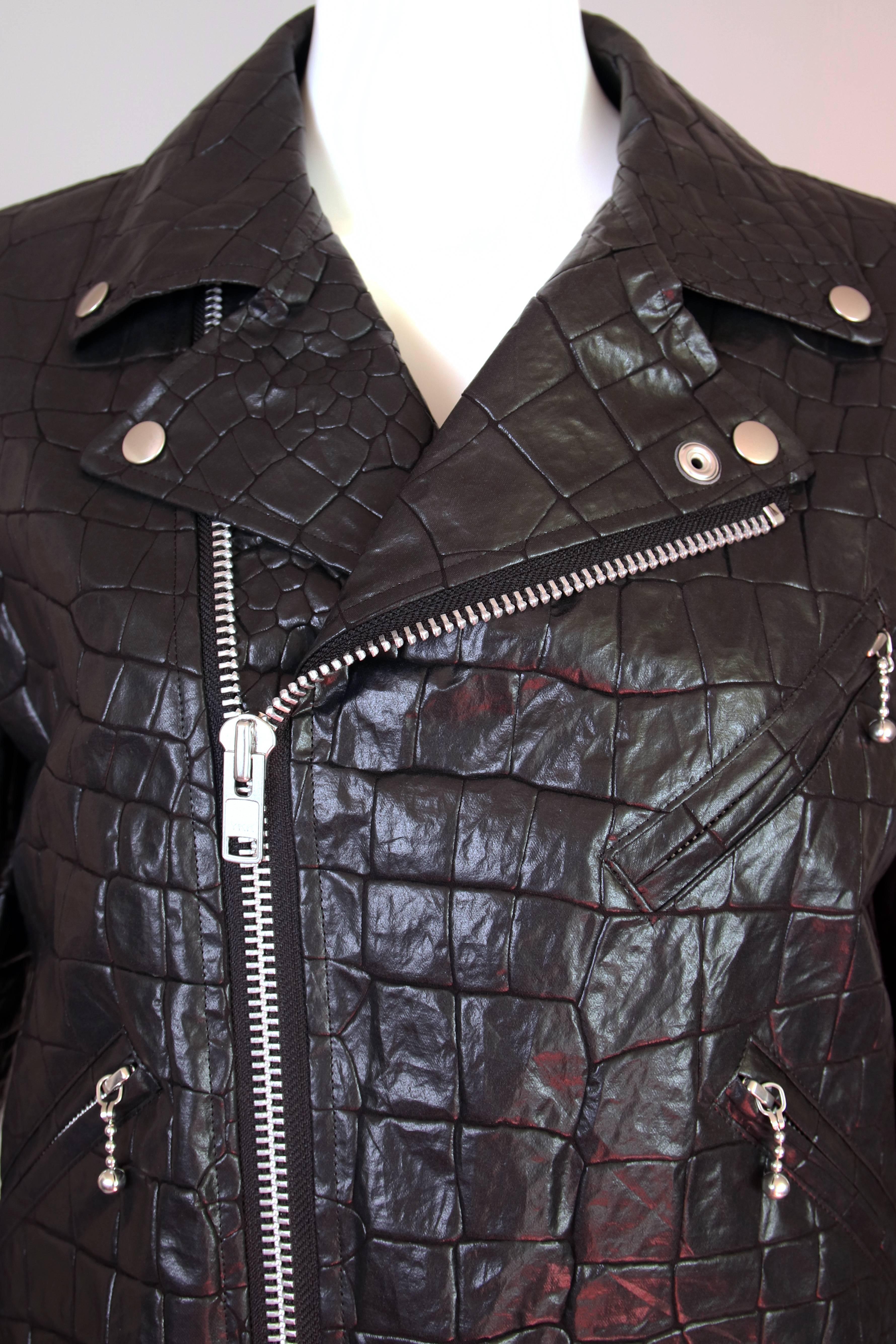 2015 Junya Watanabe for Comme des Garcons Black Faux Reptile Motorcycle Jacket 2