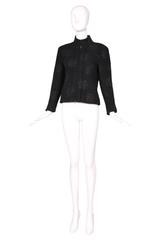 2003 Chanel Black Wool Boucle Jacket w/Camellia Print