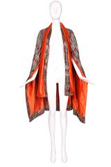 1920's Paul Poiret Inspired Geometric Print Cape w/Orange Velvet Interior