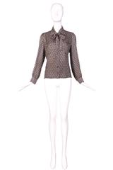 Hermes Navy Silk Blouse W/Neck Sash