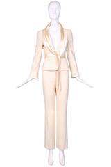 2006 Alexander McQueen Cream Jacket & Pant Suit W/Satin Trim