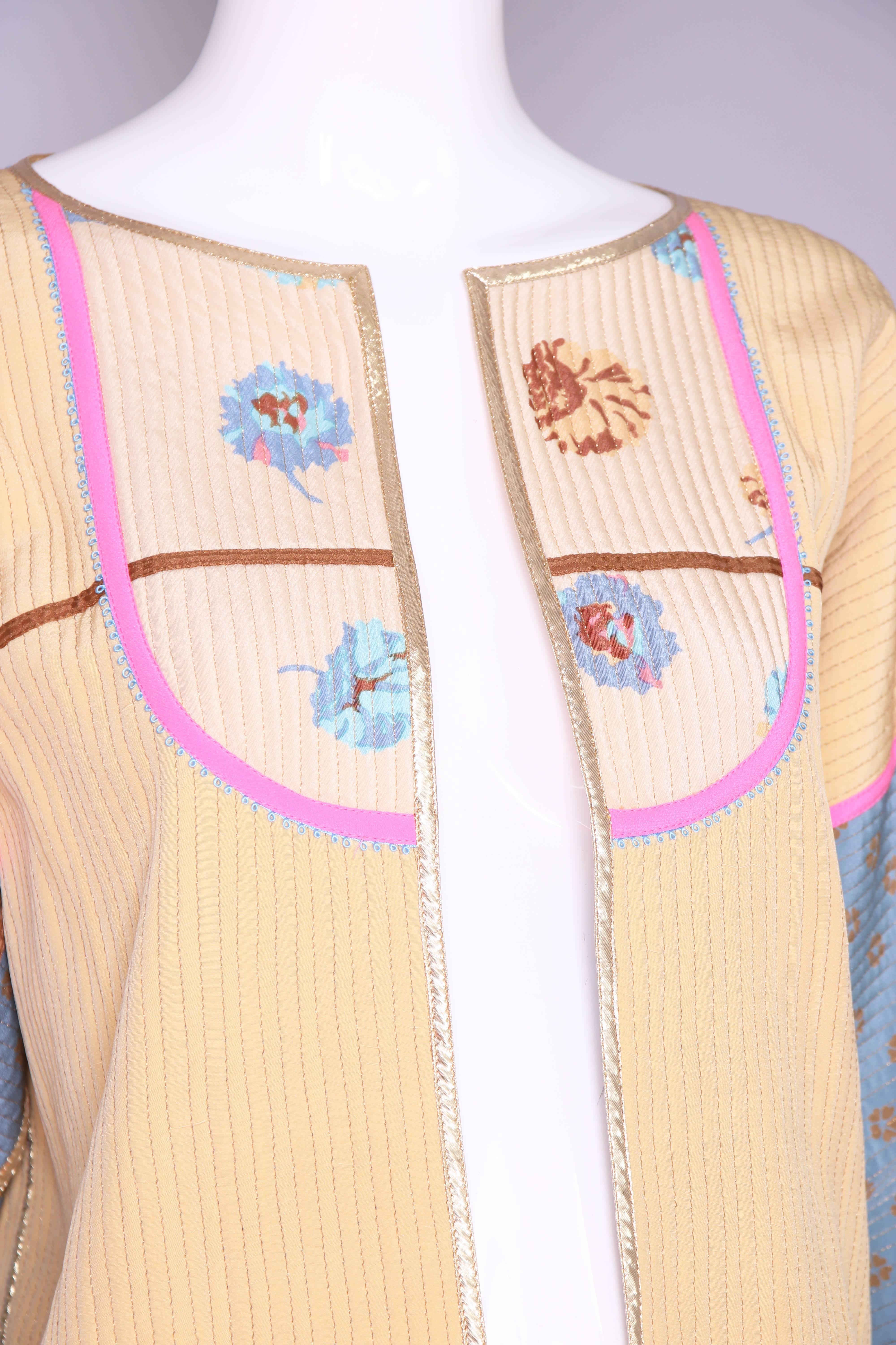 1970's Geoffrey Beene Silk Jacket W/Metallic Stitched Quilted Top & Floral Motif 2