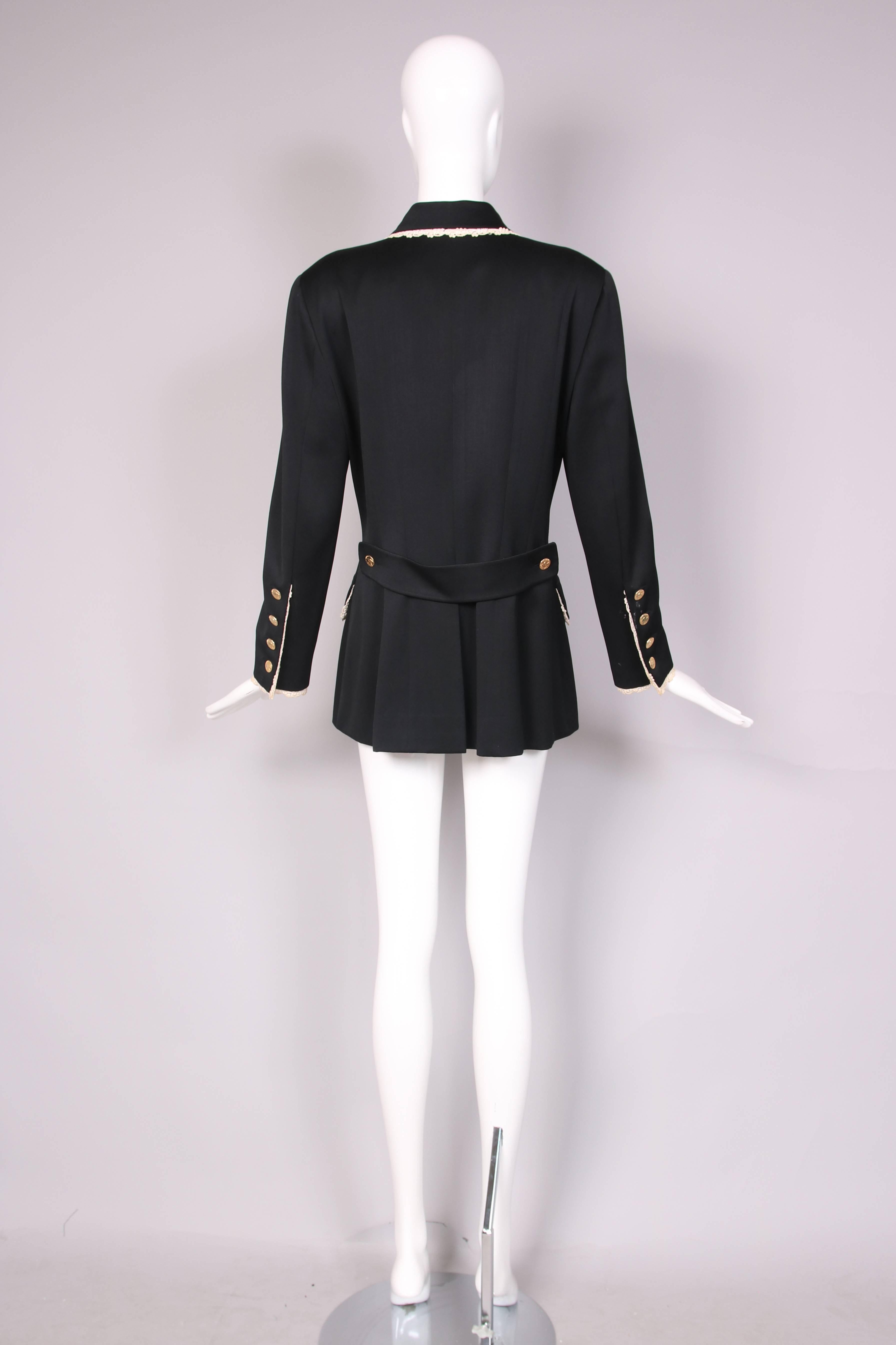 Women's Vintage Chanel Black Double Breasted Jacket W/Lace Trim