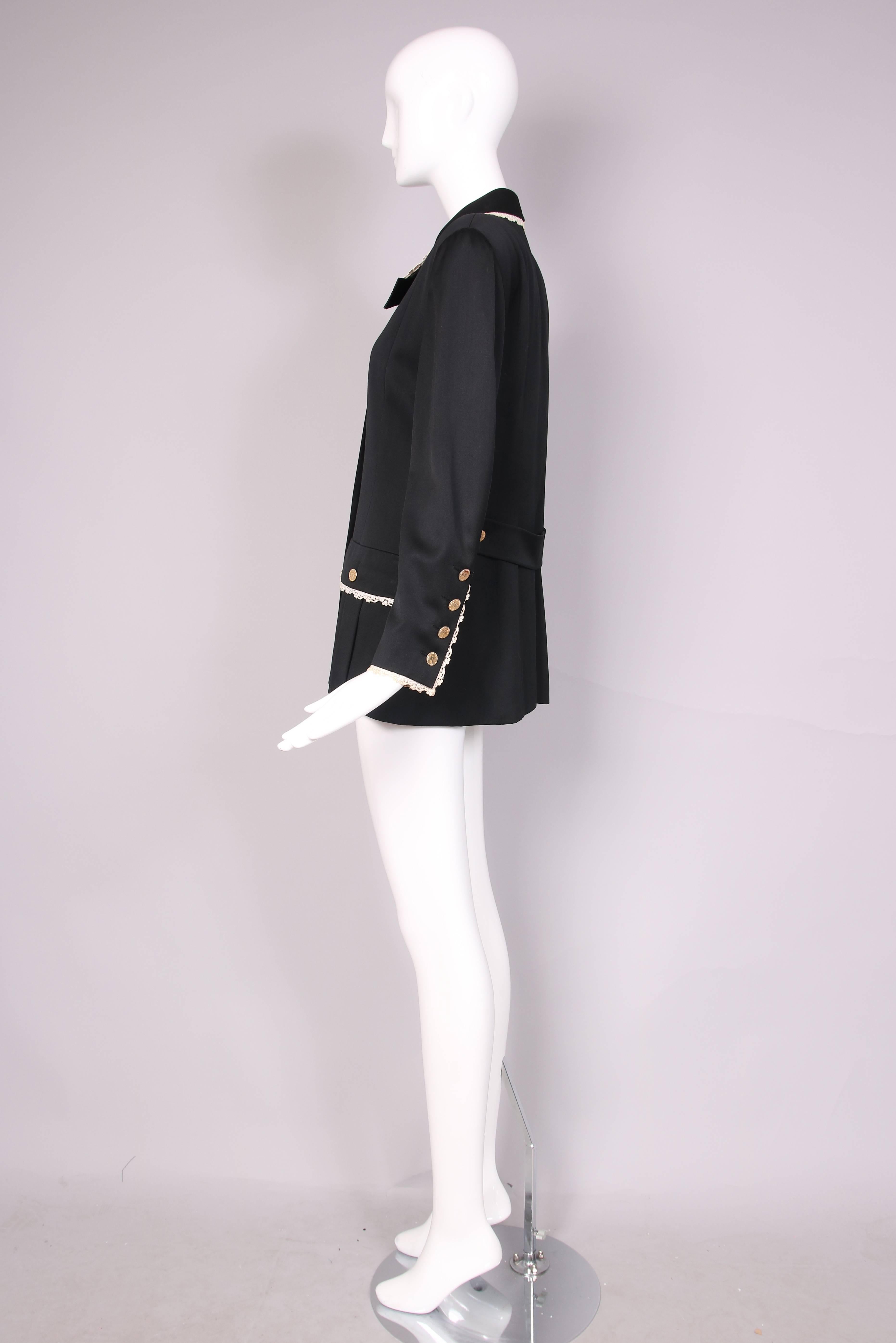 Vintage Chanel Black Double Breasted Jacket W/Lace Trim In Excellent Condition In Studio City, CA