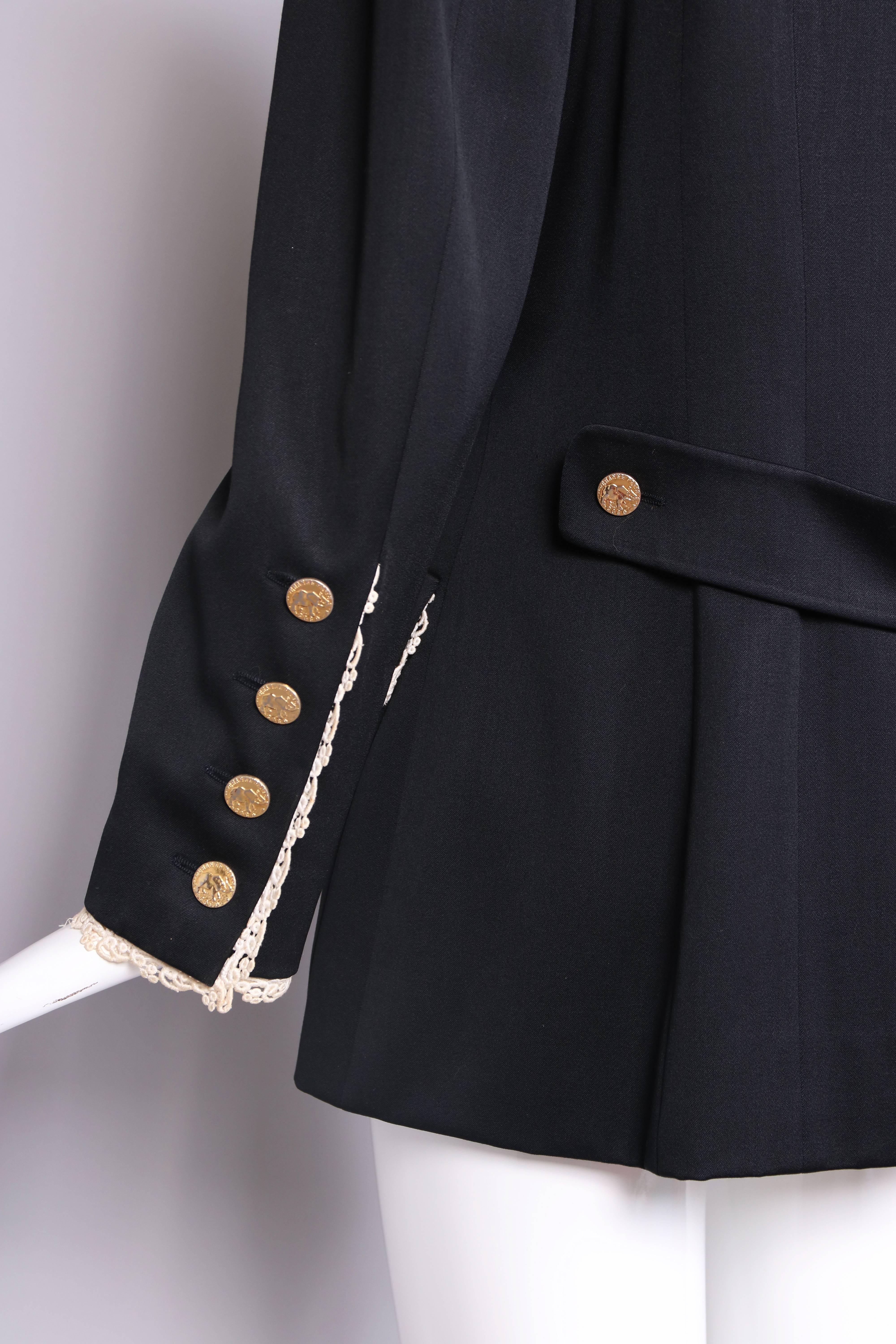 Vintage Chanel Black Double Breasted Jacket W/Lace Trim 2