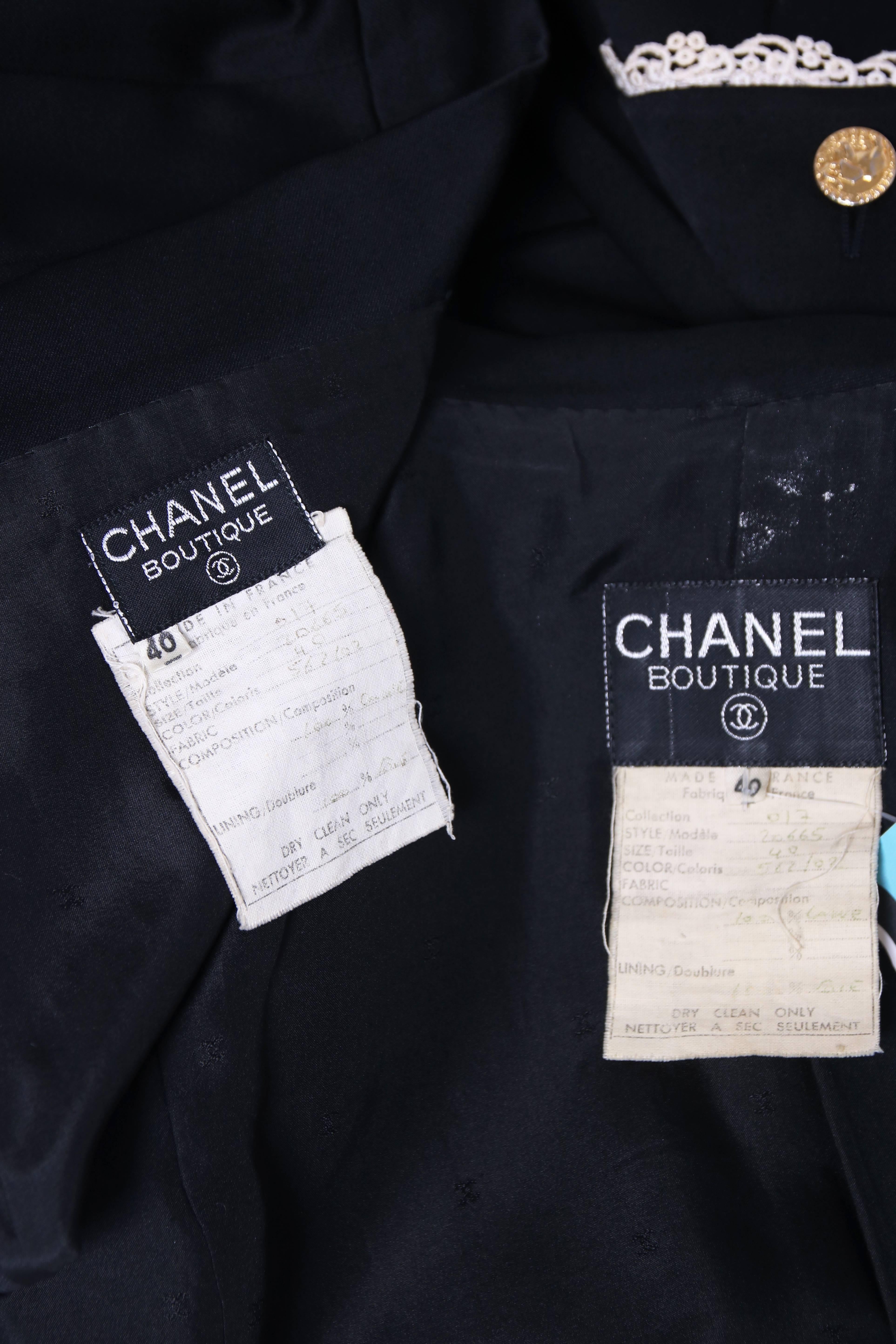Vintage Chanel Black Double Breasted Jacket W/Lace Trim 4