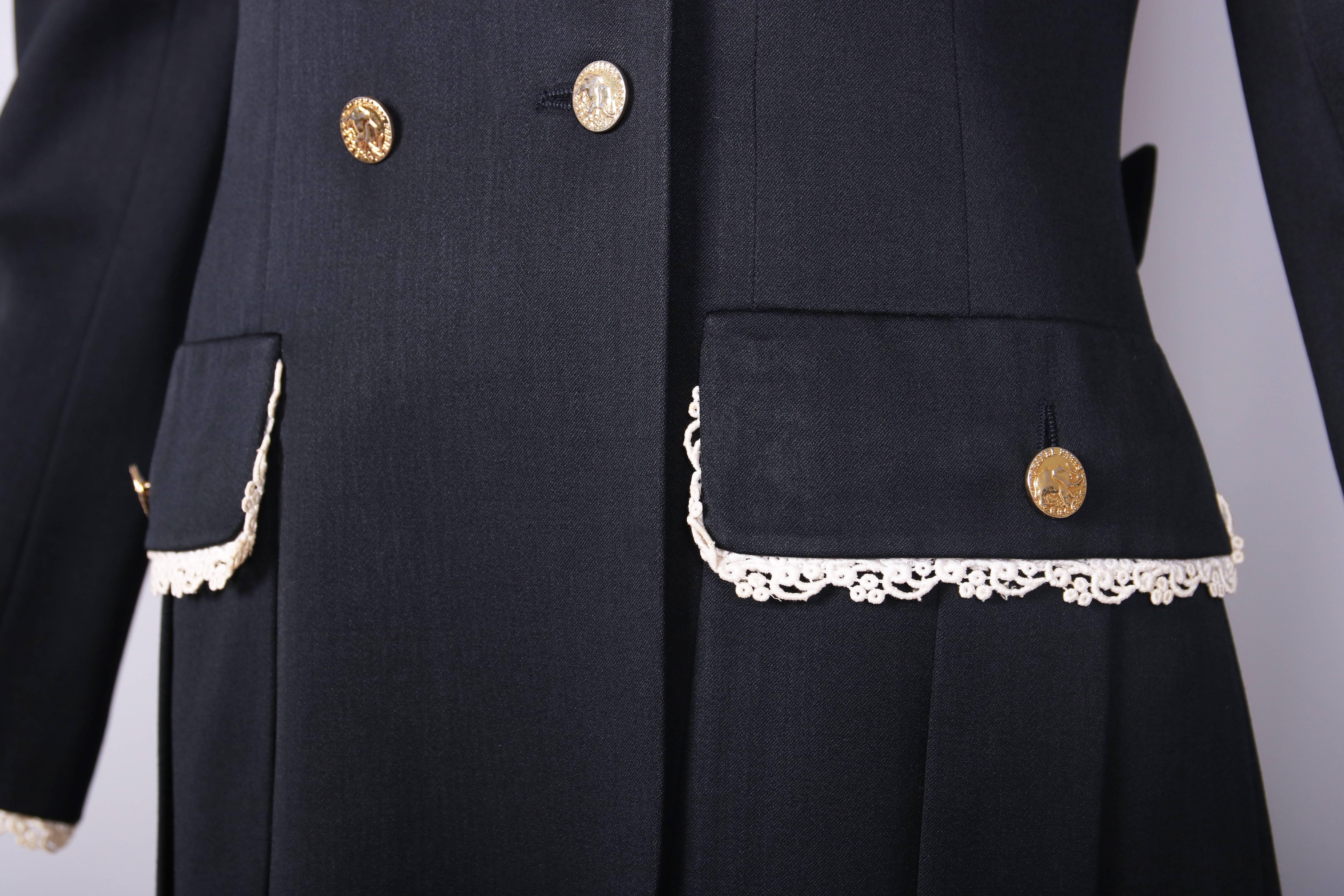Vintage Chanel Black Double Breasted Jacket W/Lace Trim 3