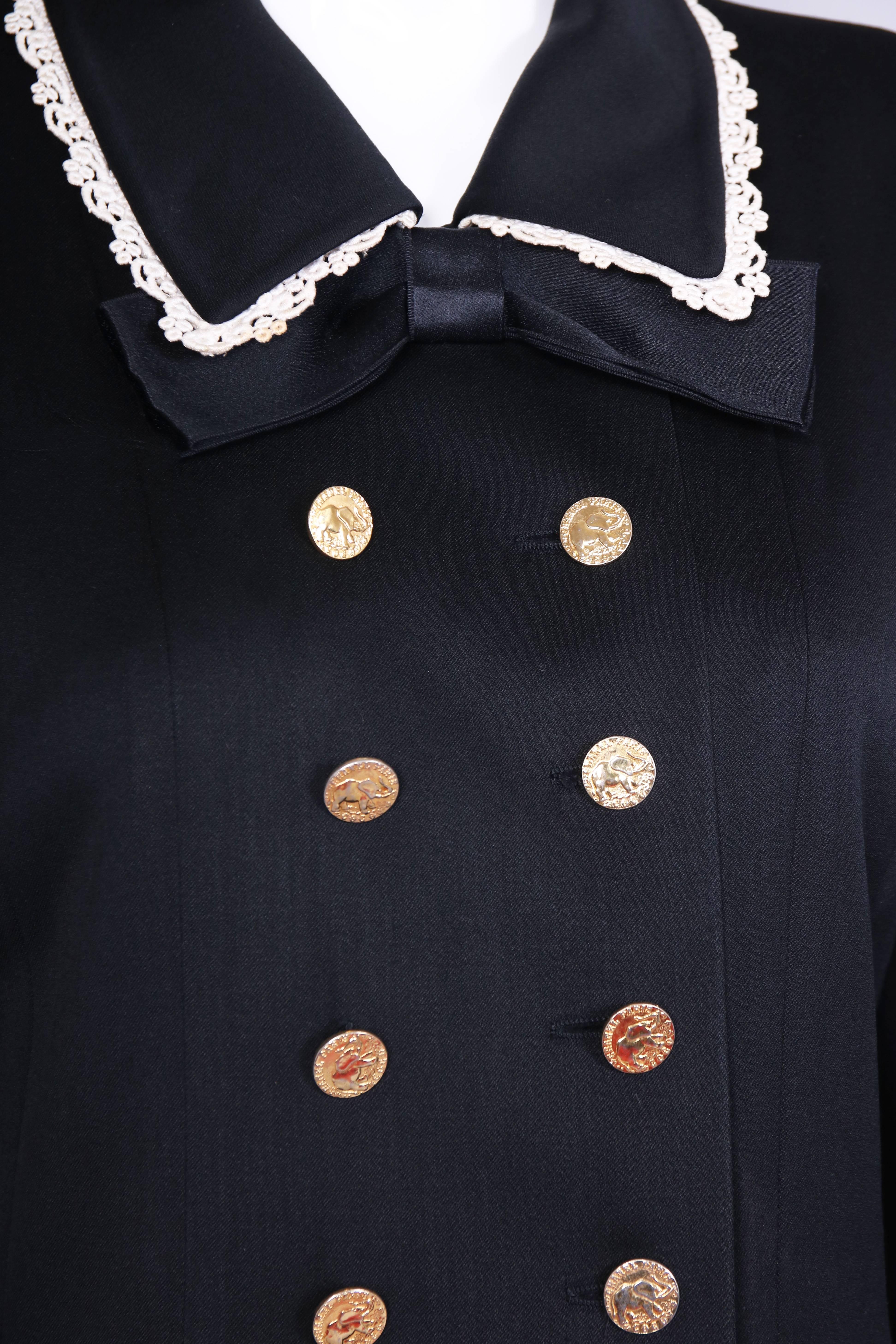 Vintage Chanel Black Double Breasted Jacket W/Lace Trim 1