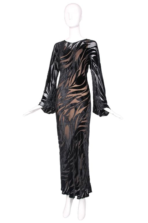 1974 Halston Documented Black Silk Velvet Burnout Evening Gown at 1stDibs | halston  halston 1974, vintage halston, evening caftan in black silk velvet