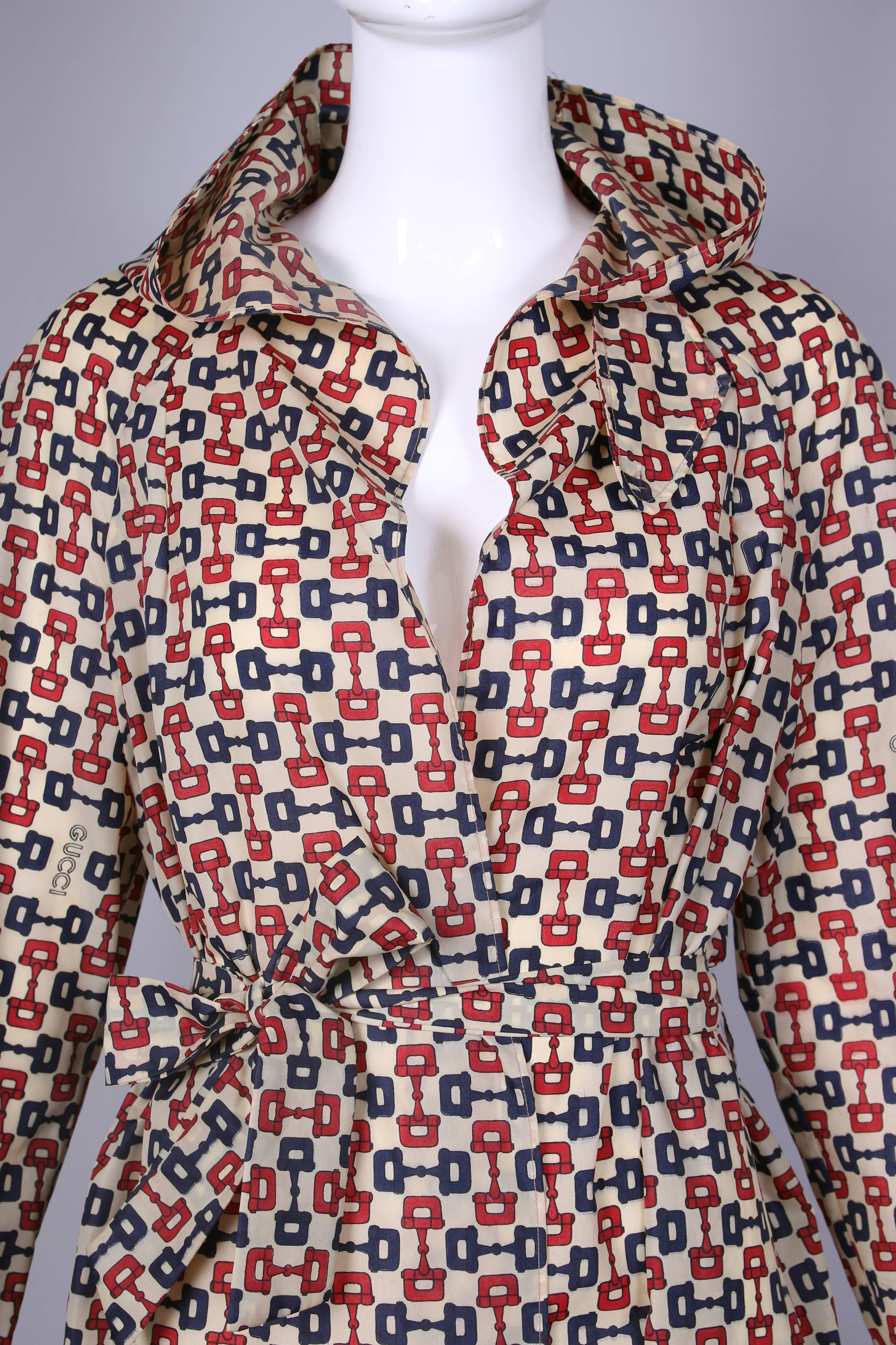 1970’s Gucci Iconic Horsebit Print Hooded Raincoat W/Belt 1