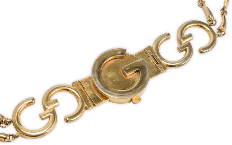 1970&#39;s Gucci Goldtone GG Logo Metal Linked Belt at 1stdibs