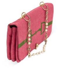 Rare Roberta di Camerino Horse Bit Motif Pink Linen Purse w/Pearl &Chain Strap