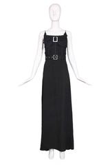 John Galliano 1940s Inspired Black Evening Dress w/Decorative Bow & Rhinestones