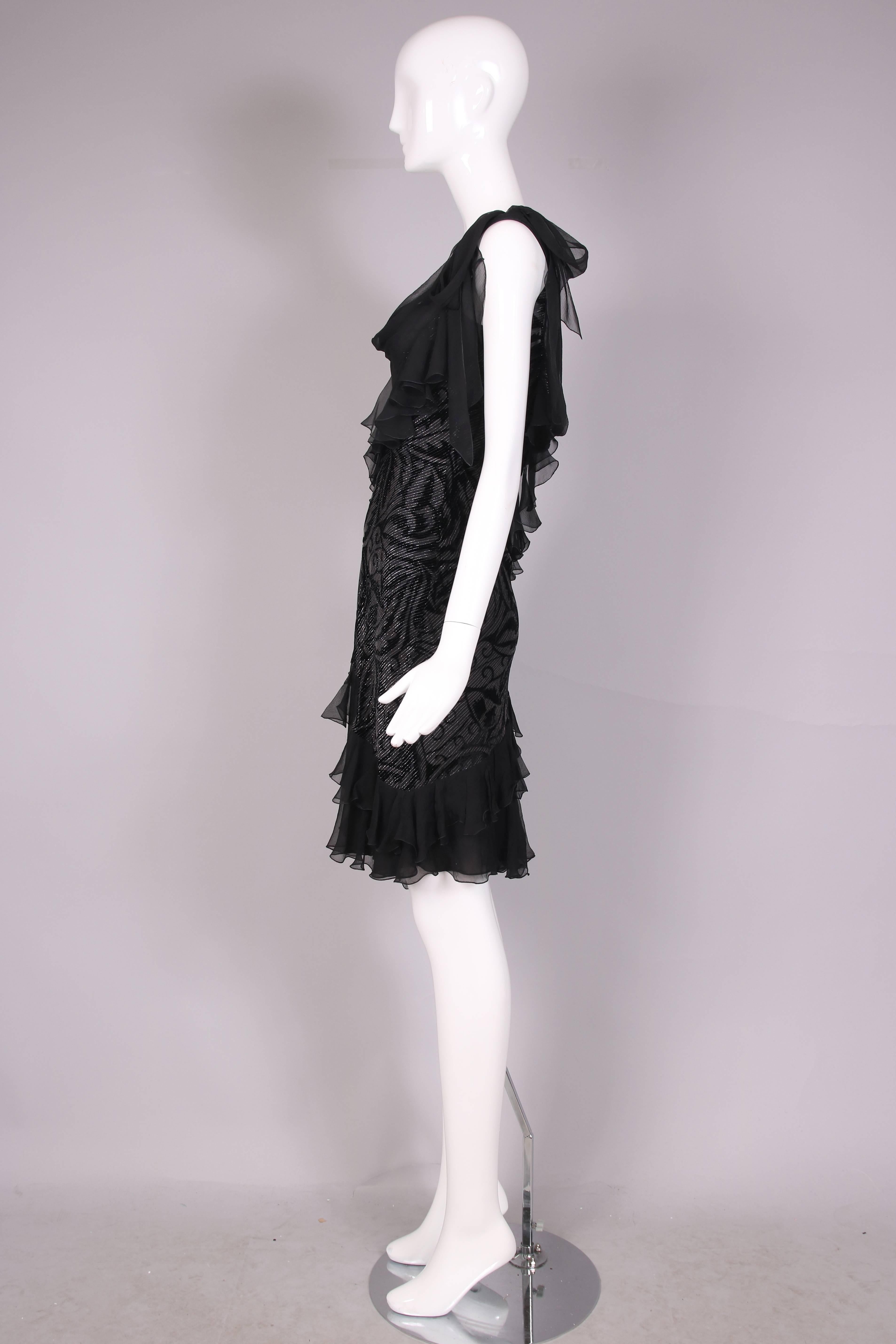 Noir Vintage John Galliano Black Silk & Velvet Bias Cut Cocktail Dress