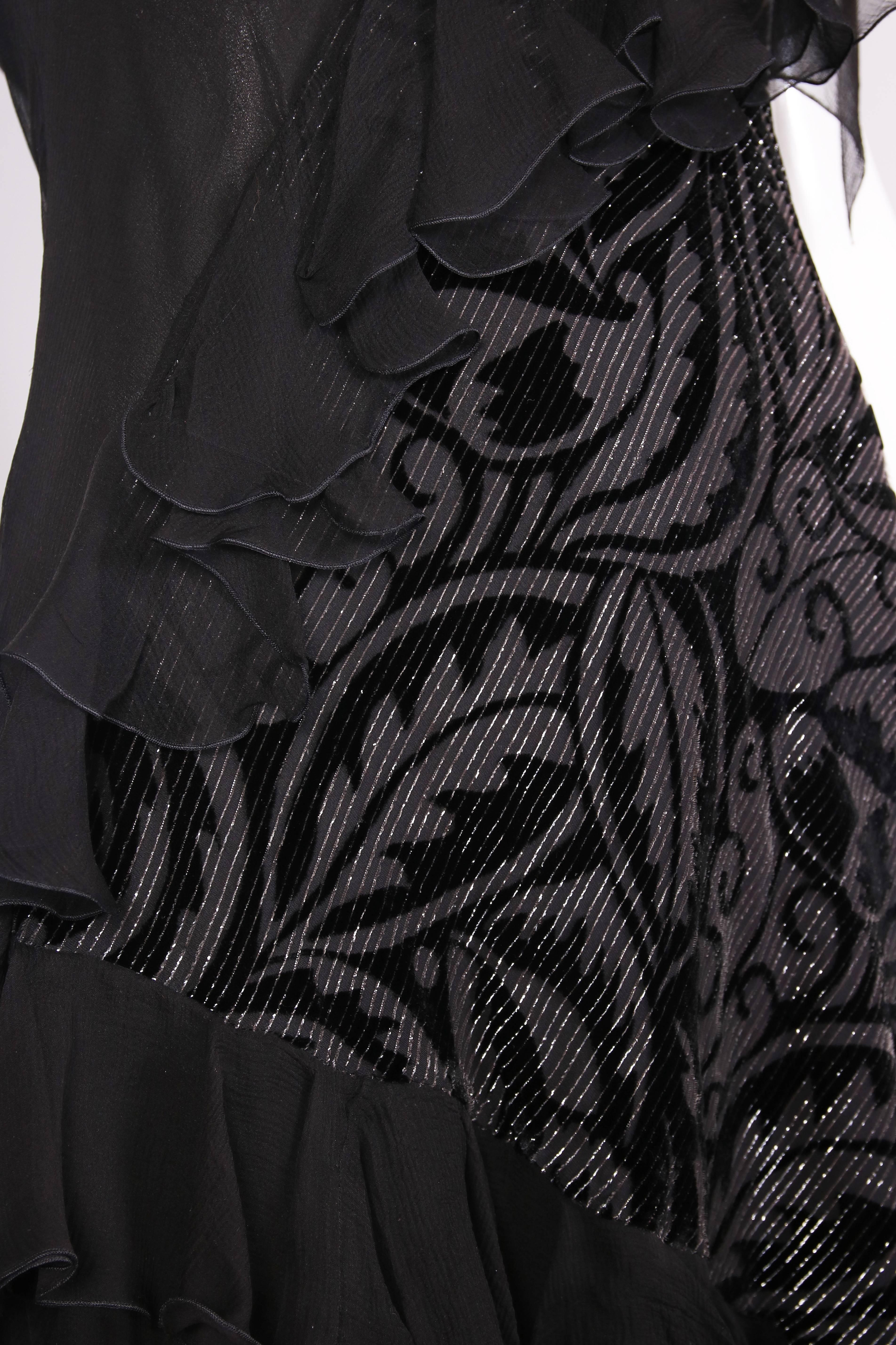 Vintage John Galliano Black Silk & Velvet Bias Cut Cocktail Dress  In Excellent Condition For Sale In Studio City, CA