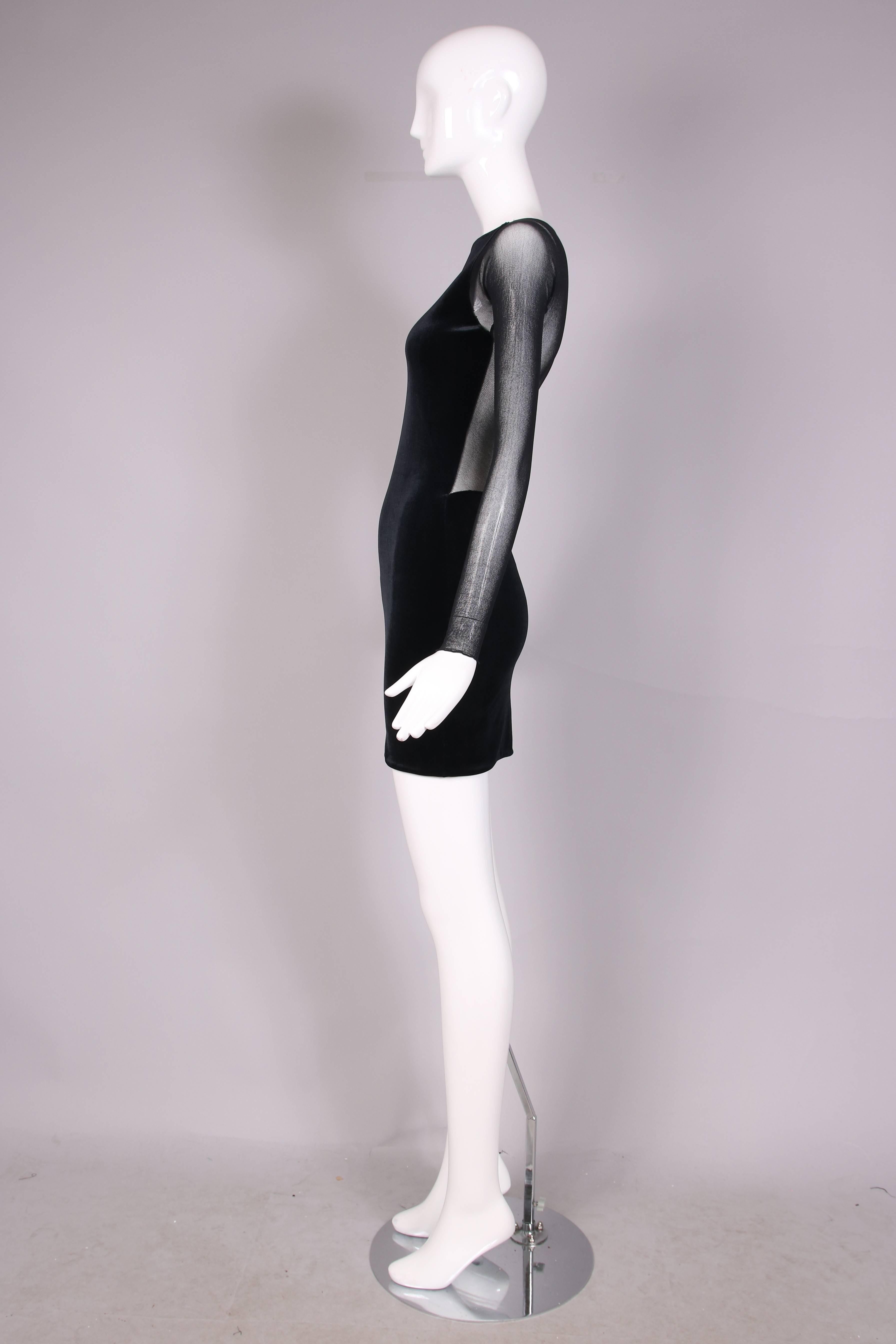 Women's Giorgio Di Sant Angelo Black Stretch Velvet Bodycon Dress W/Illusion Back