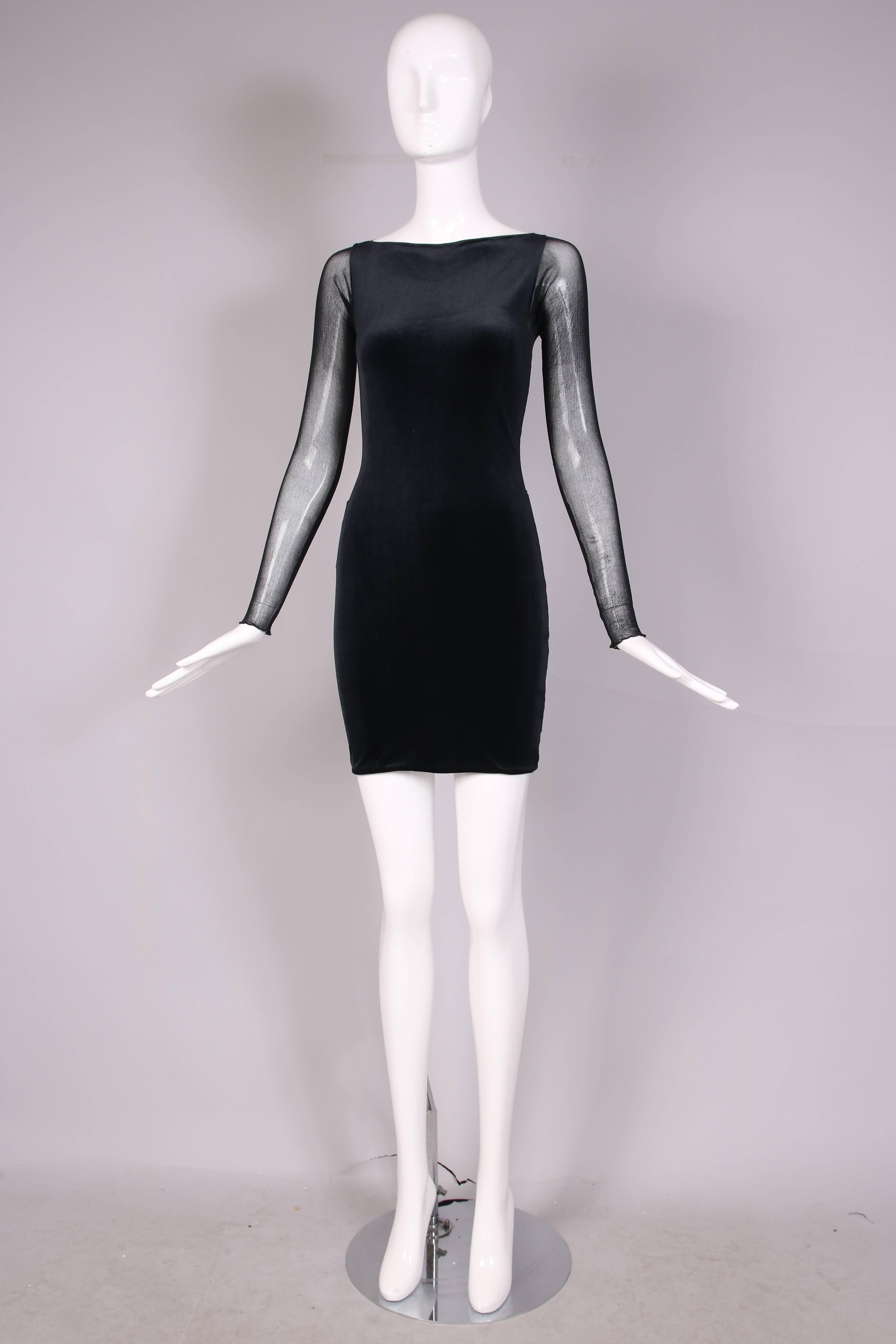Giorgio Di Sant Angelo Black Stretch Velvet Bodycon Dress W/Illusion Back In Excellent Condition In Studio City, CA