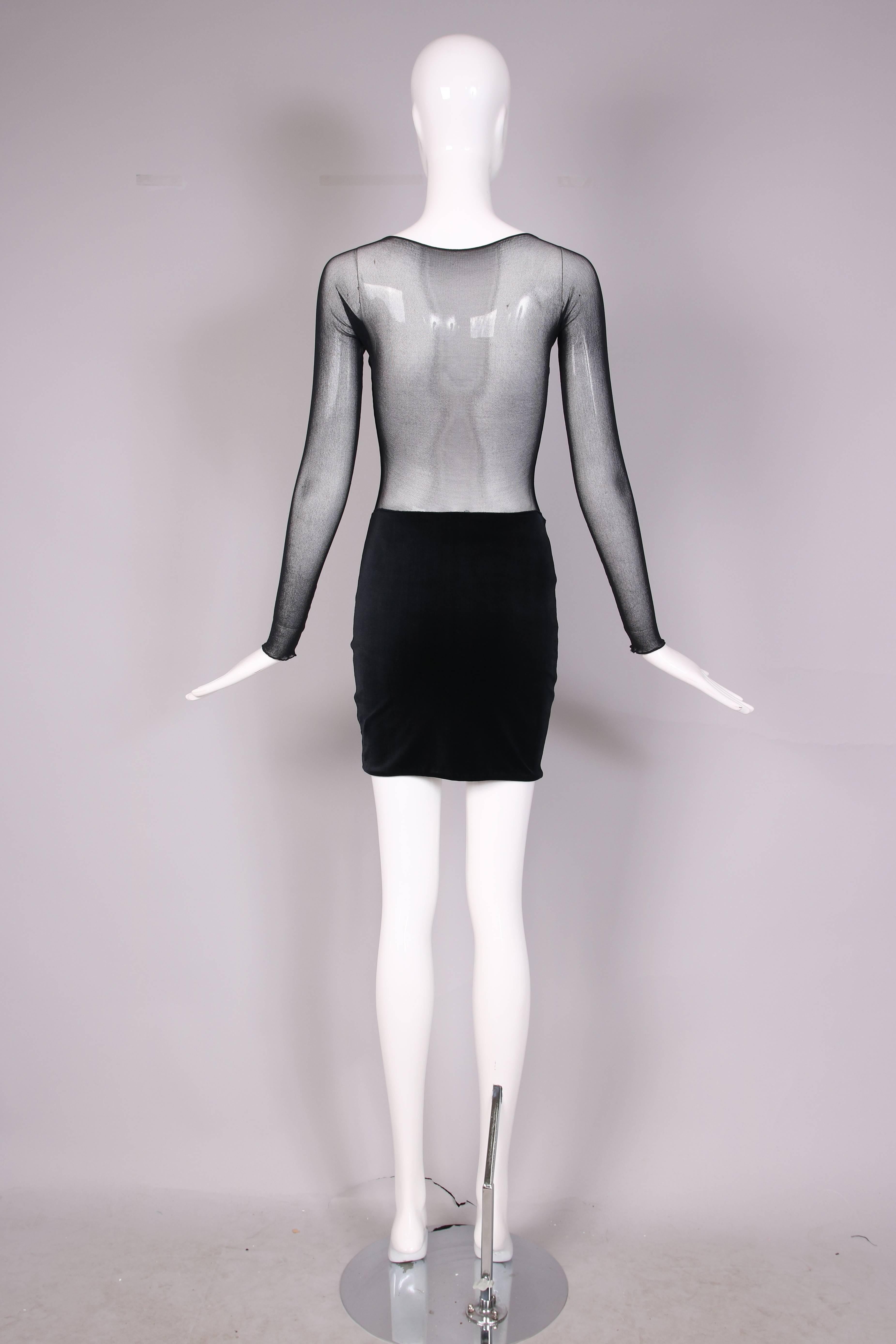 Giorgio Di Sant Angelo Black Stretch Velvet Bodycon Dress W/Illusion Back 1