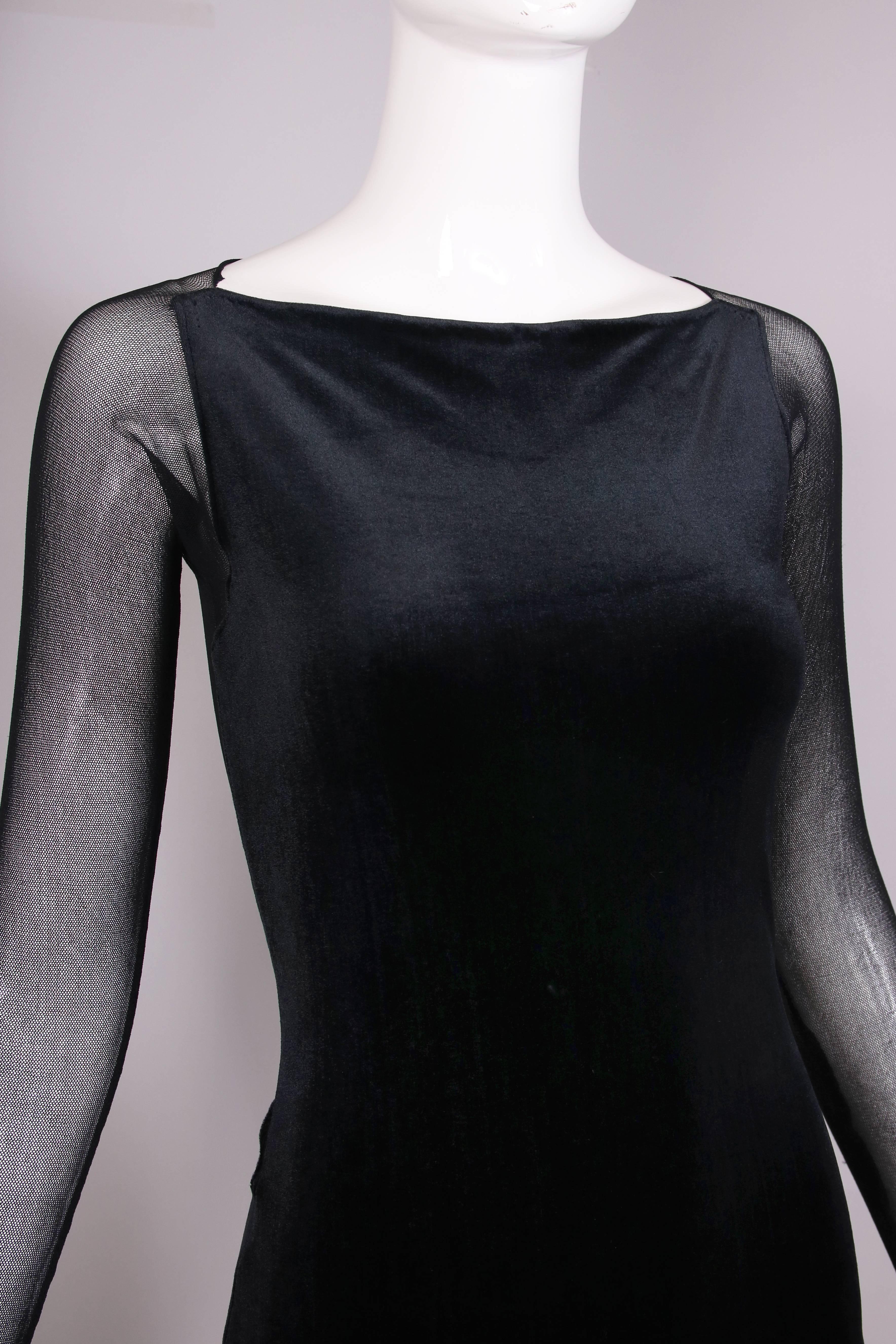Giorgio Di Sant Angelo Black Stretch Velvet Bodycon Dress W/Illusion Back 3