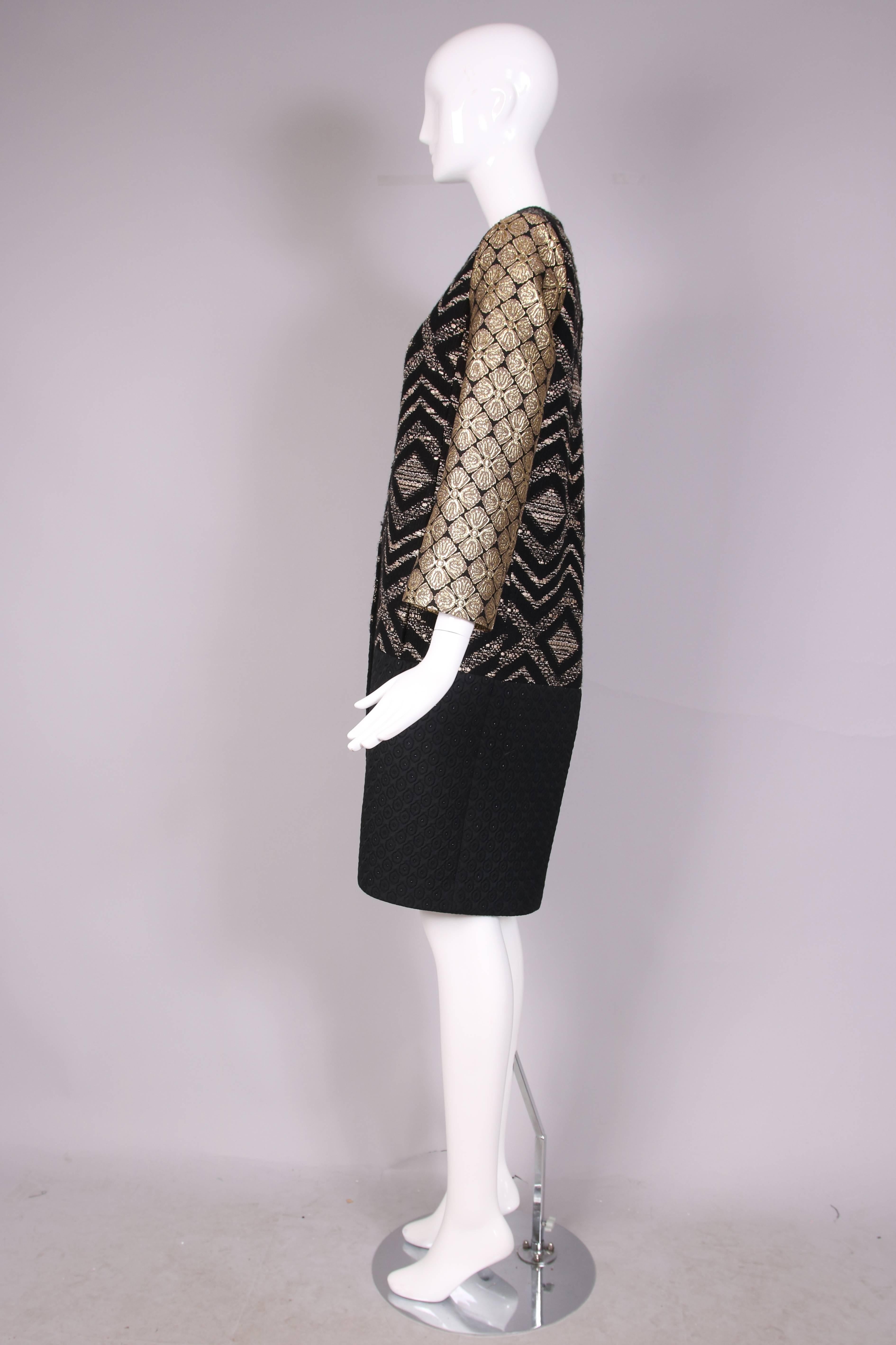 Women's Giambattista Valli Black & Gold Brocade Patchwork Coat 