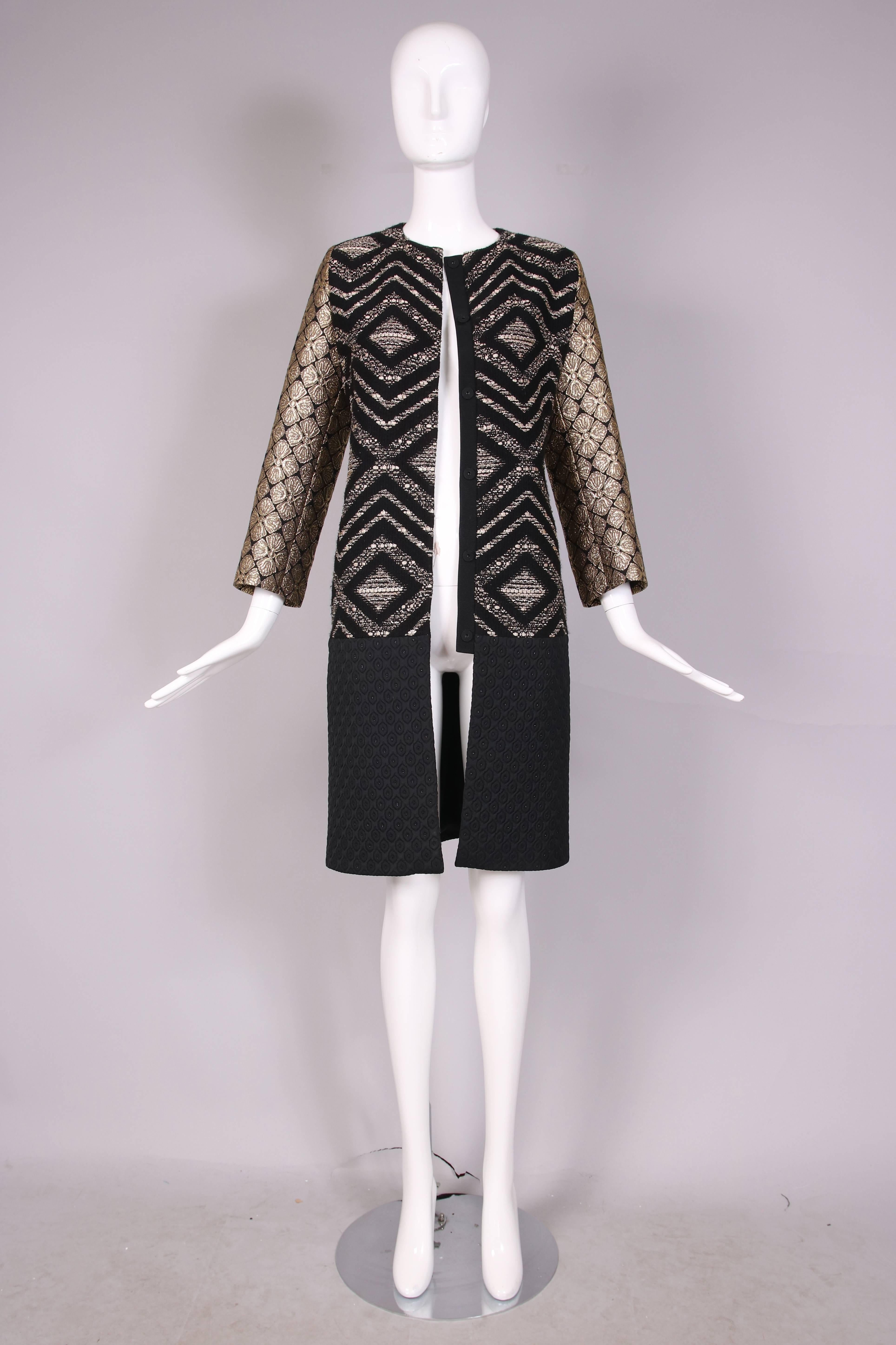 Giambattista Valli Black & Gold Brocade Patchwork Coat  In Excellent Condition In Studio City, CA