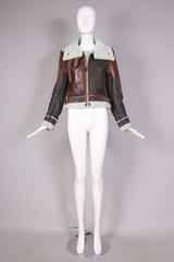 Balenciaga Cropped Leather "Palma Aviator Jacket" w/Shearling Interior & Trim