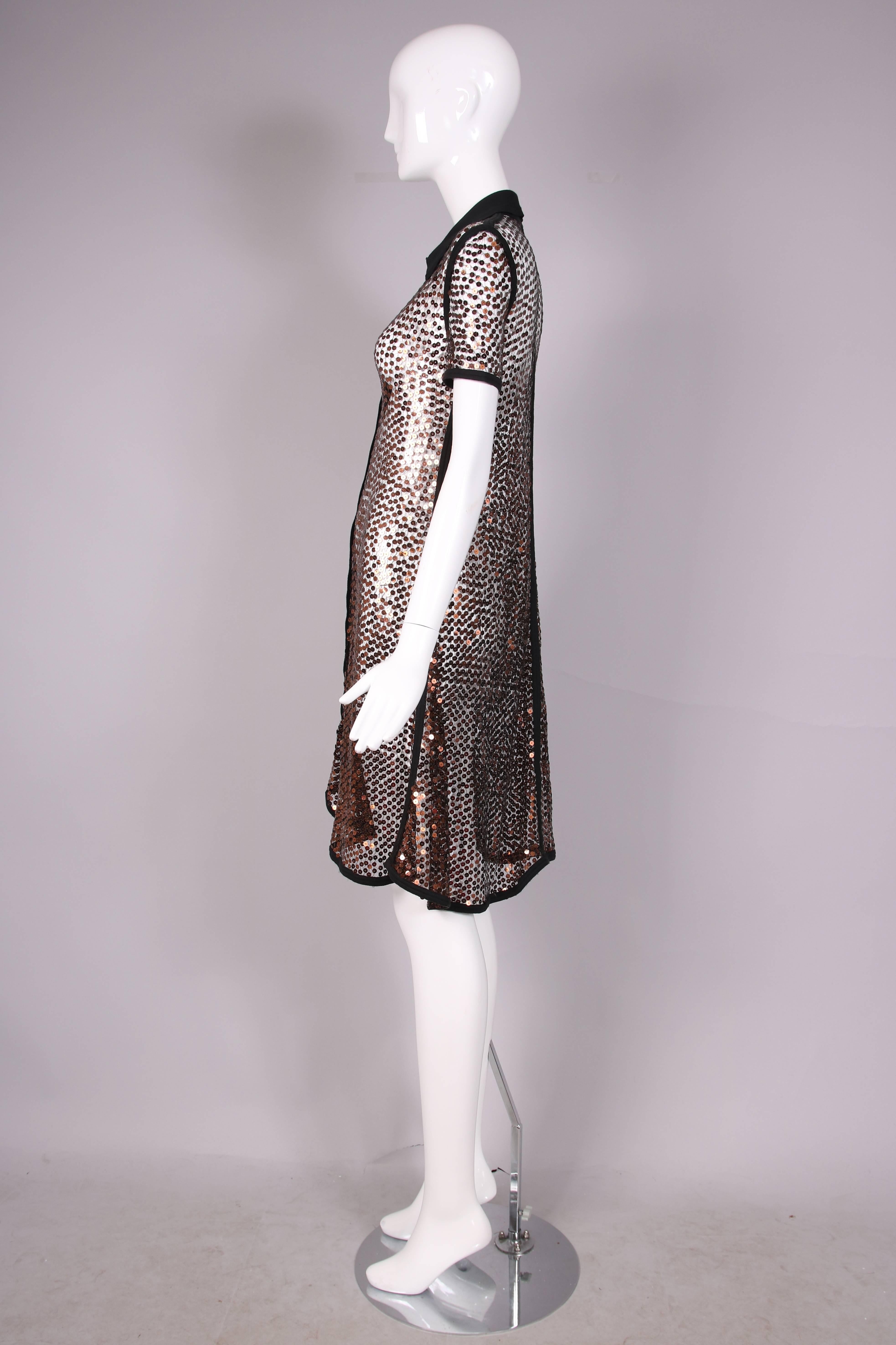 1990's Jean-Paul Gaultier Copper Sequin Short-Sleeved Sheer Dress In Excellent Condition In Studio City, CA
