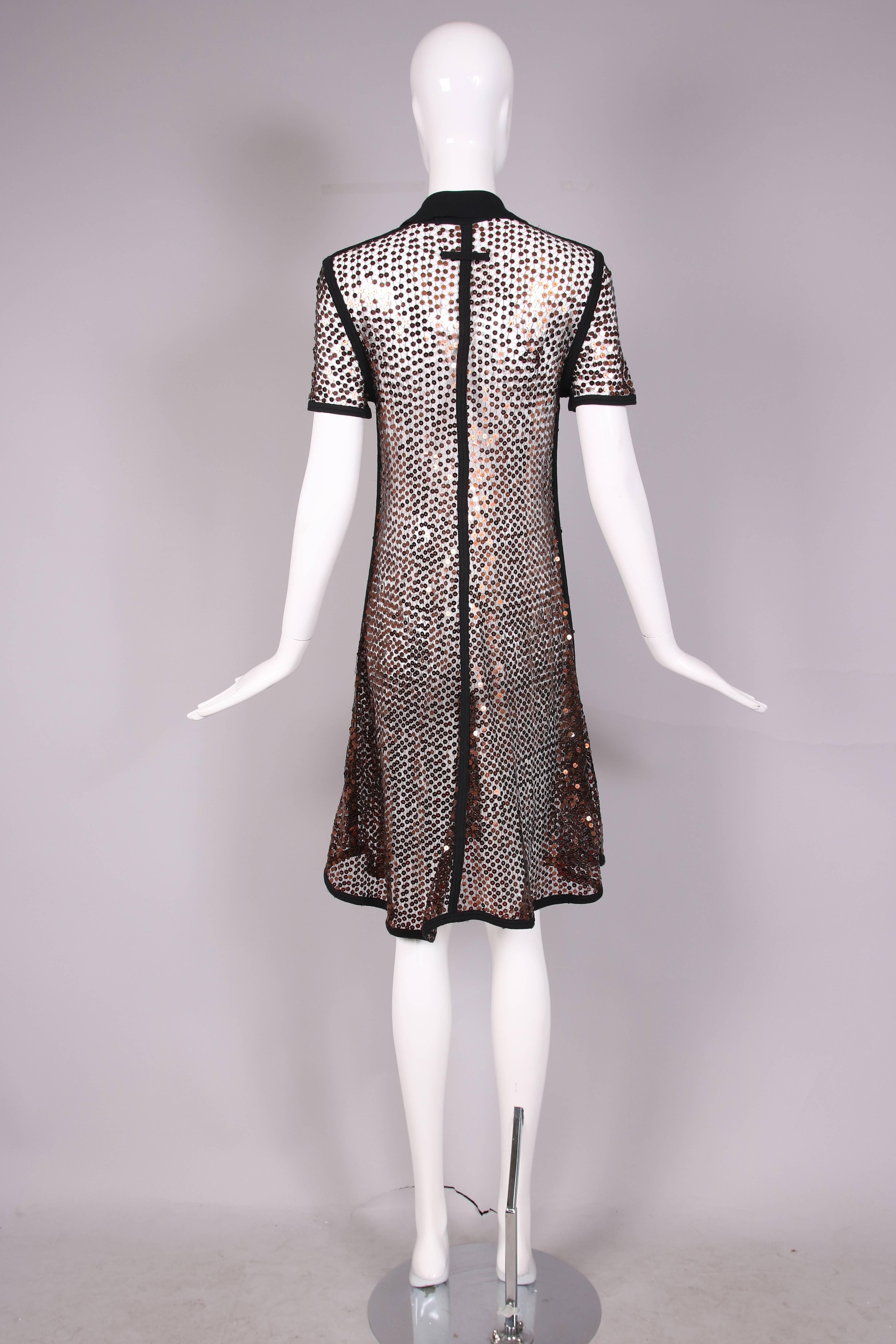 Women's 1990's Jean-Paul Gaultier Copper Sequin Short-Sleeved Sheer Dress