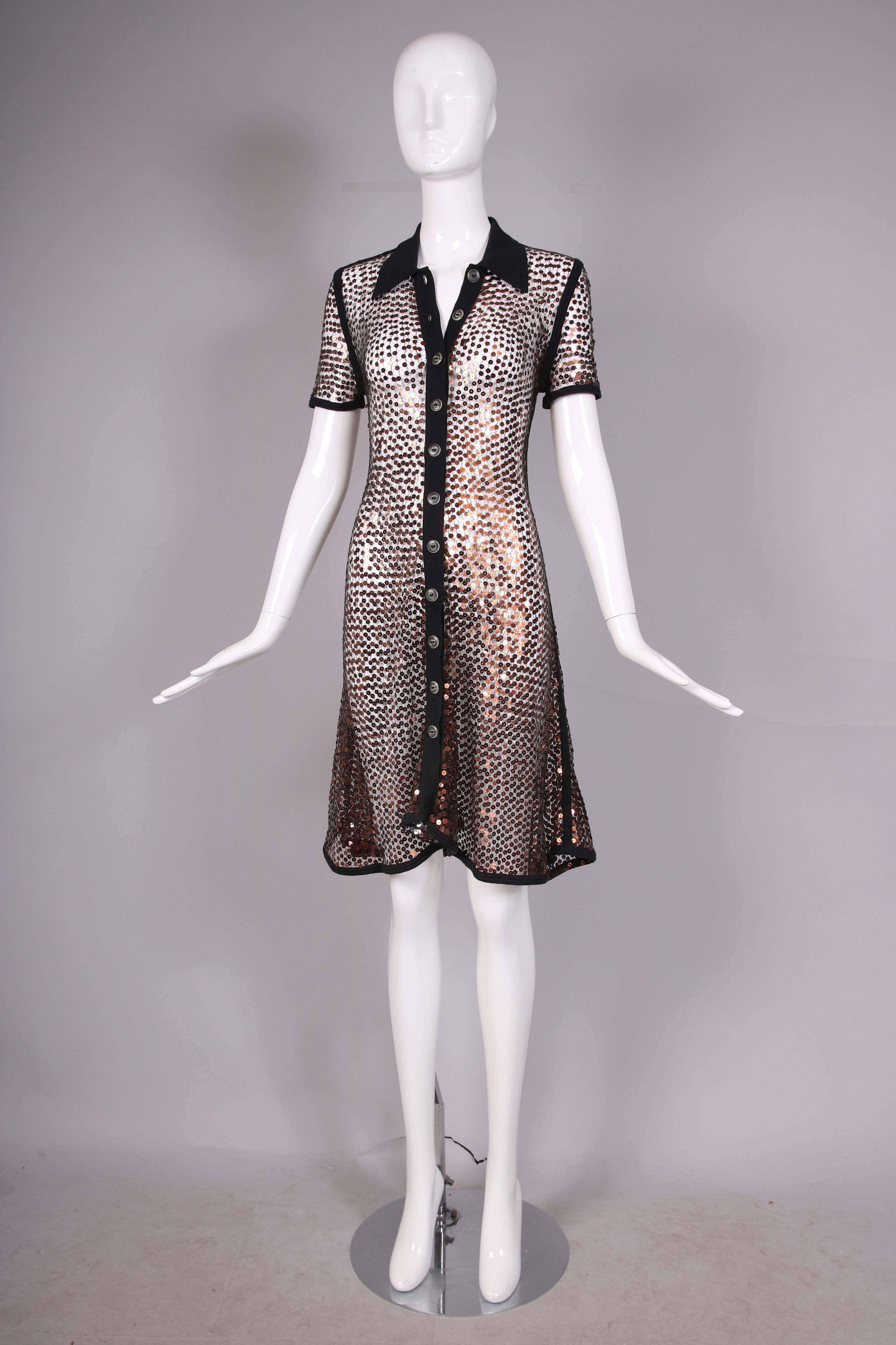 Black 1990's Jean-Paul Gaultier Copper Sequin Short-Sleeved Sheer Dress