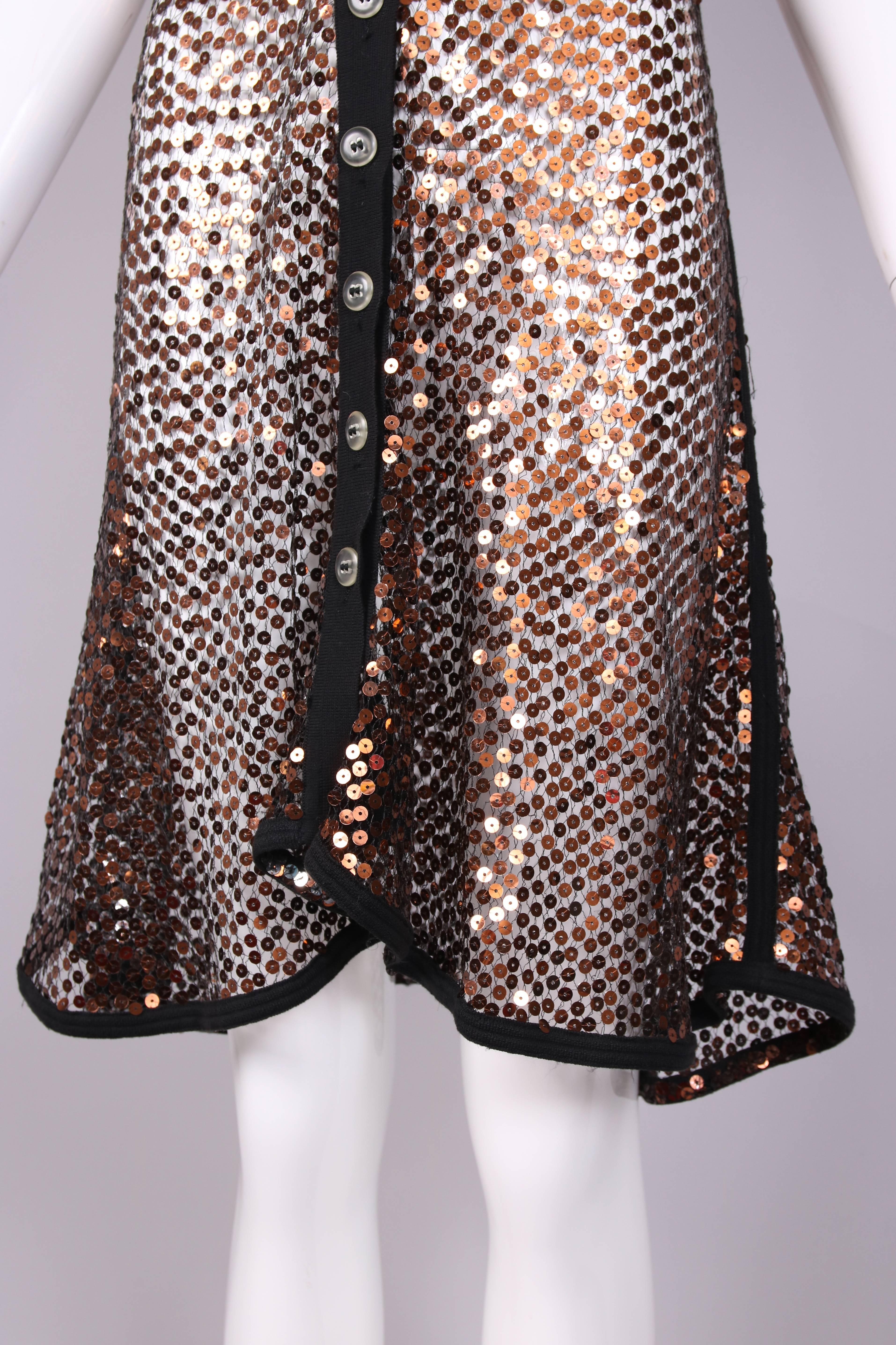 1990's Jean-Paul Gaultier Copper Sequin Short-Sleeved Sheer Dress 2