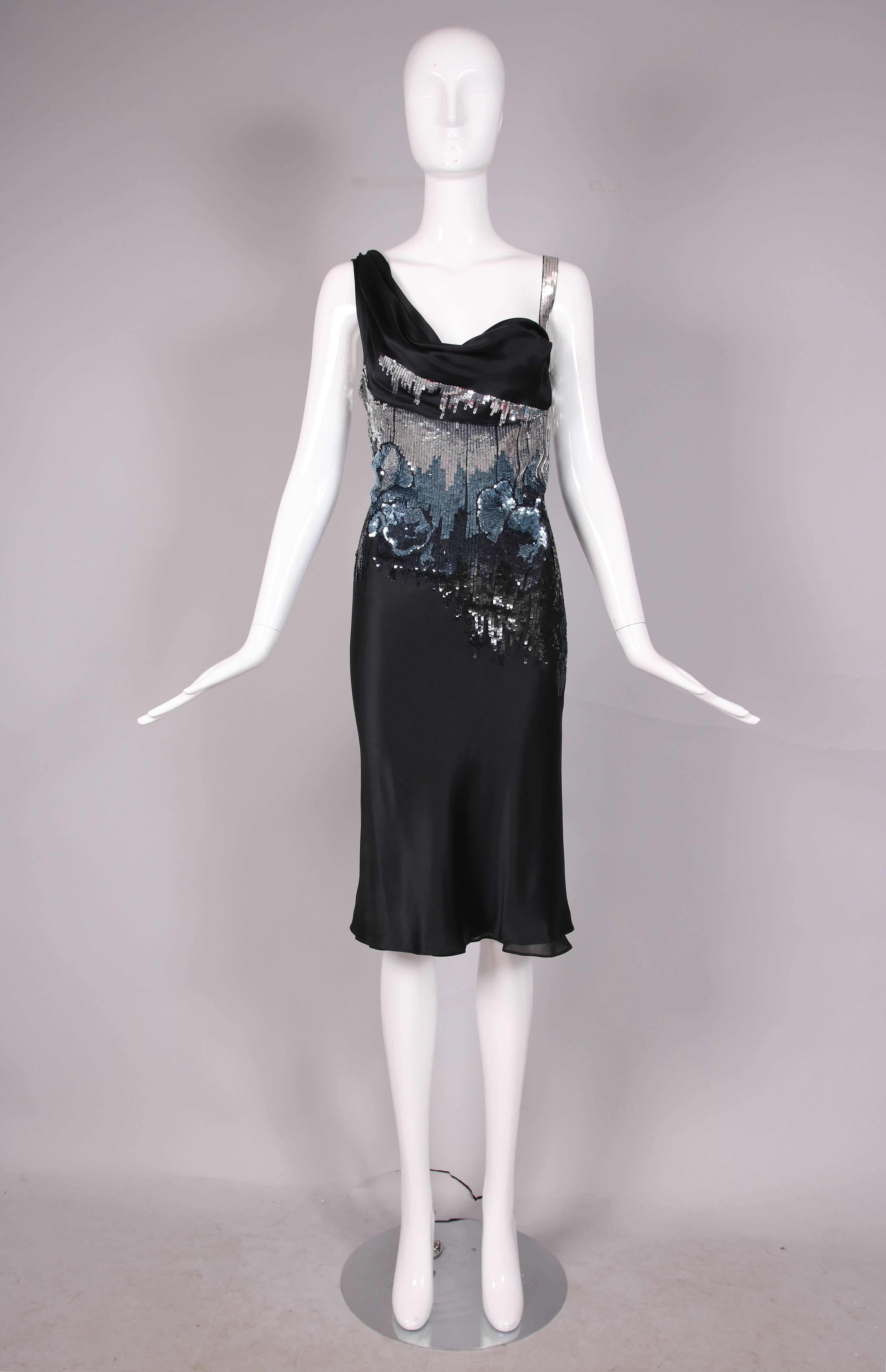 John Galliano Black Silk Cocktail Dress W/Sequin Detailing In Excellent Condition In Studio City, CA