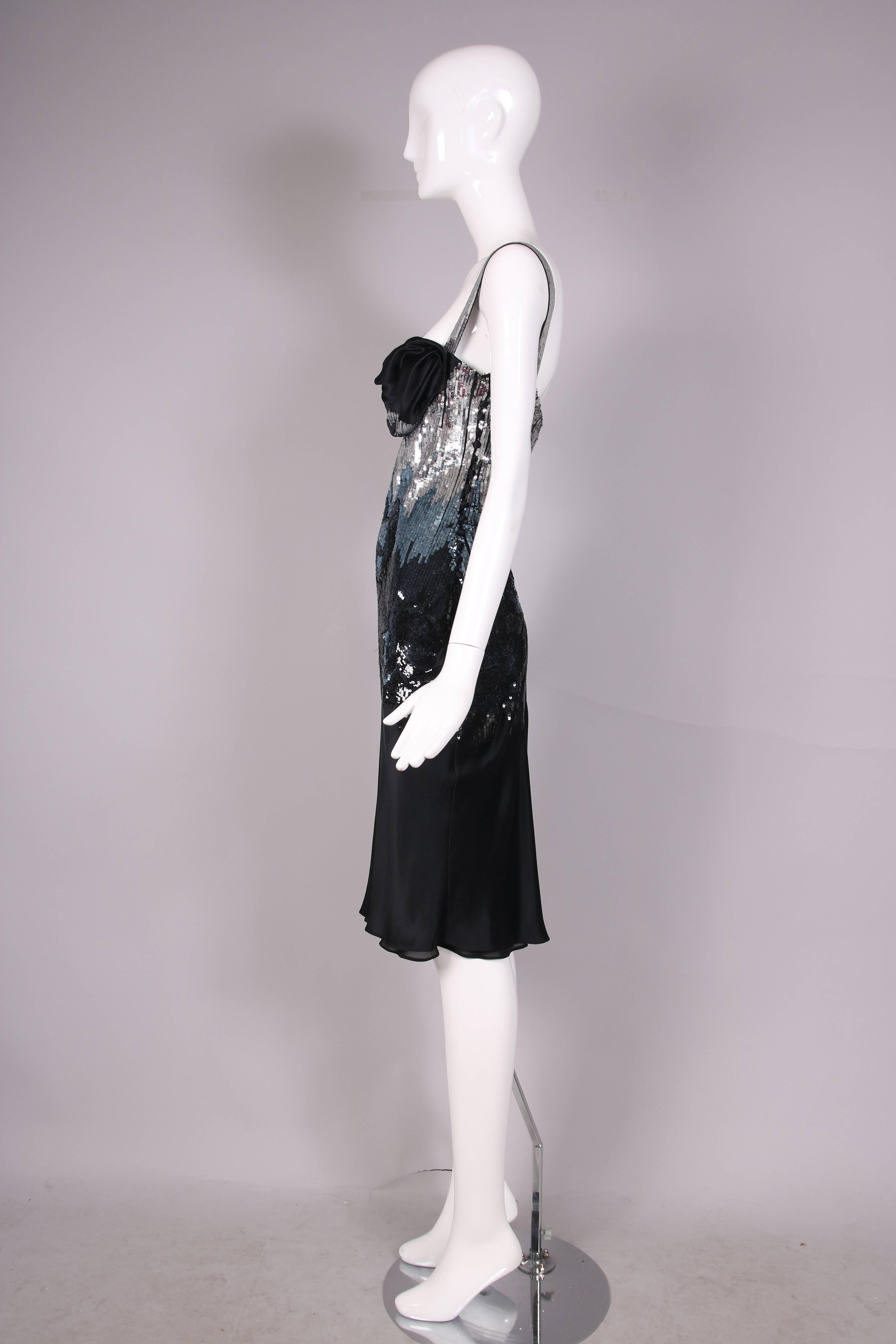 Women's John Galliano Black Silk Cocktail Dress W/Sequin Detailing