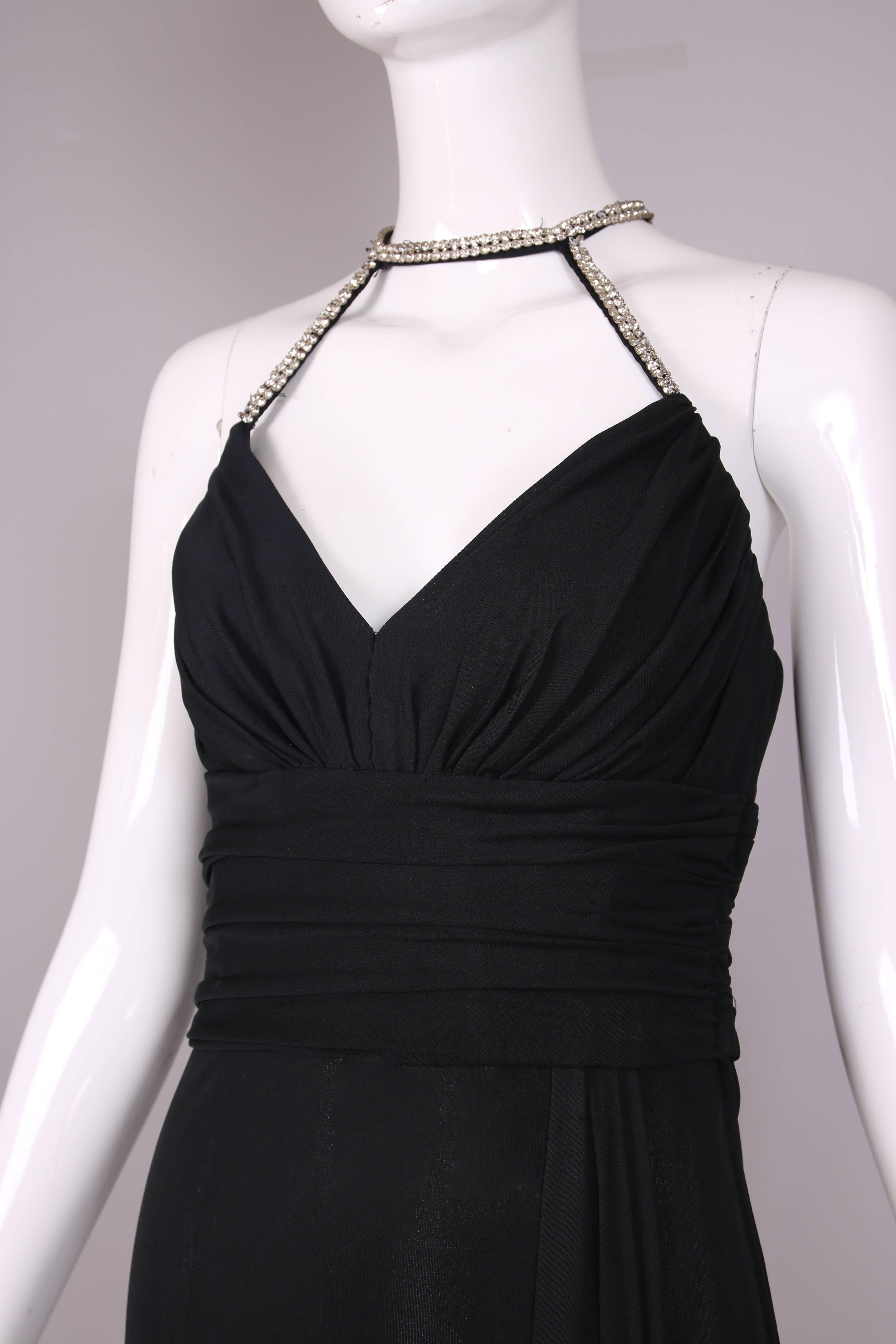 1998 A/H Chanel Black Draped Evening Gown w/Rhinestone Shoulder & Neck Straps In Excellent Condition In Studio City, CA
