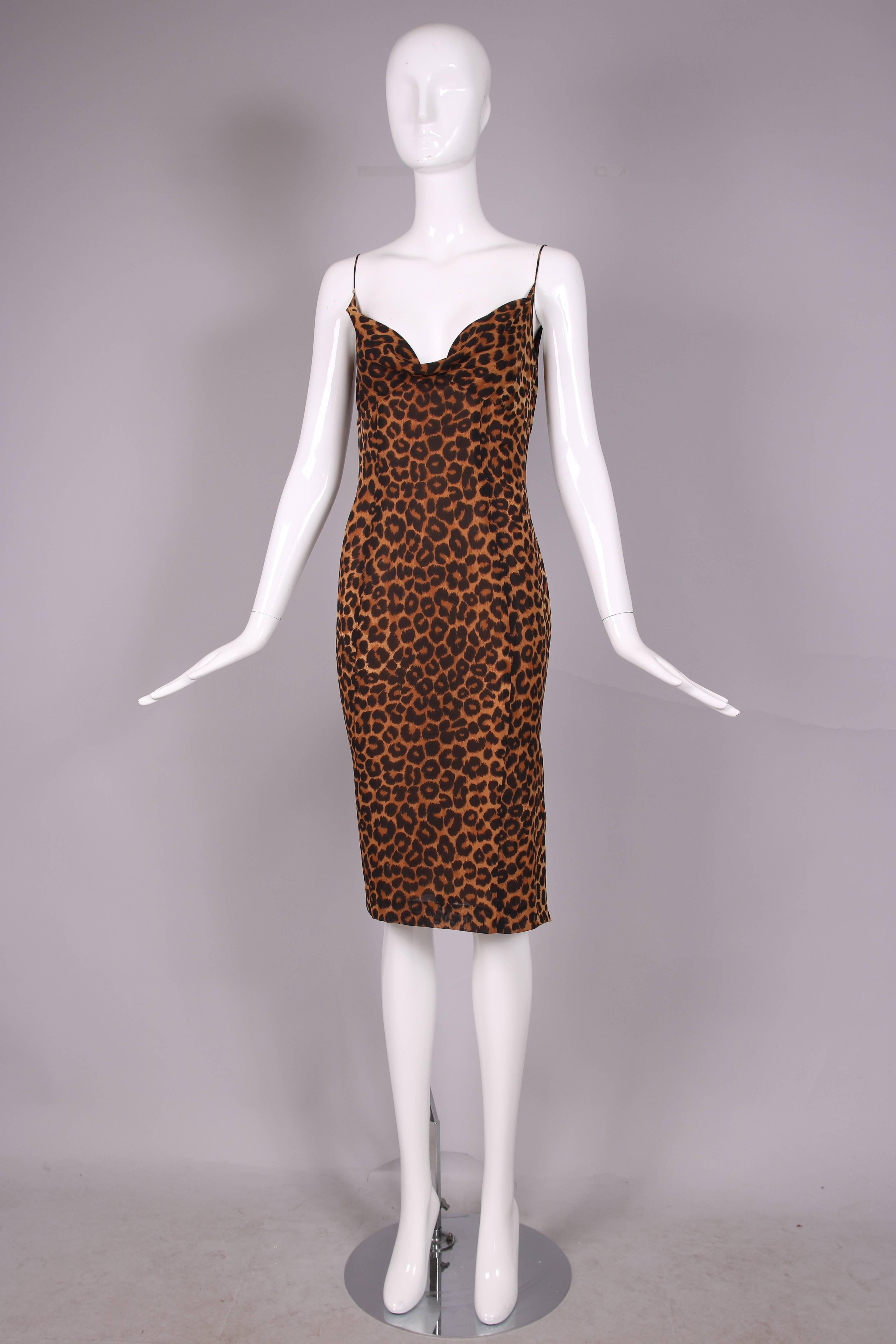 Brown 1990's John Galliano Silk Leopard Print Slip Cocktail Dress
