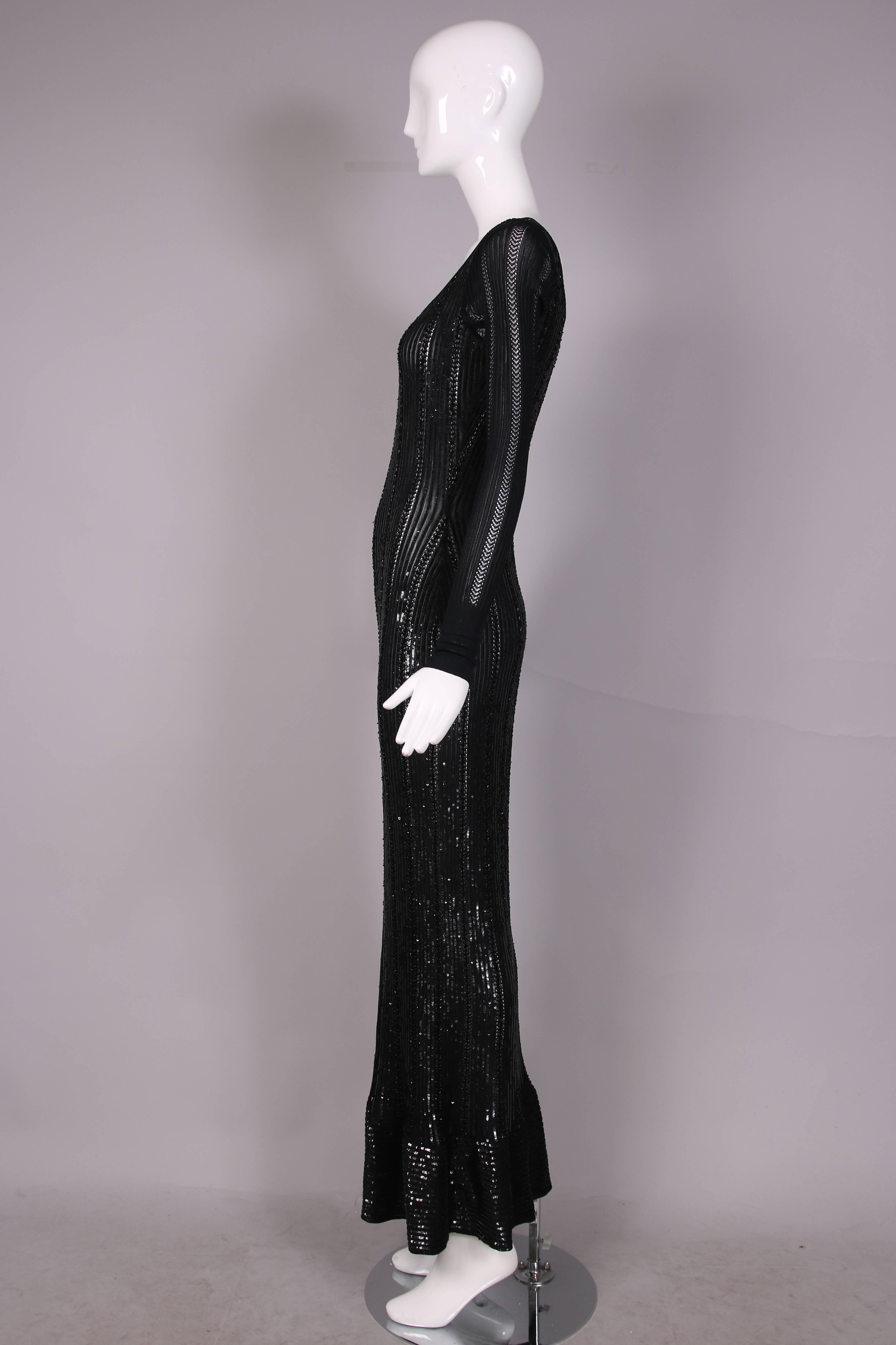 Alaia Slinky Black Floor-Length Beaded and Sequined Evening Gown Ca. 1996 In Excellent Condition In Studio City, CA