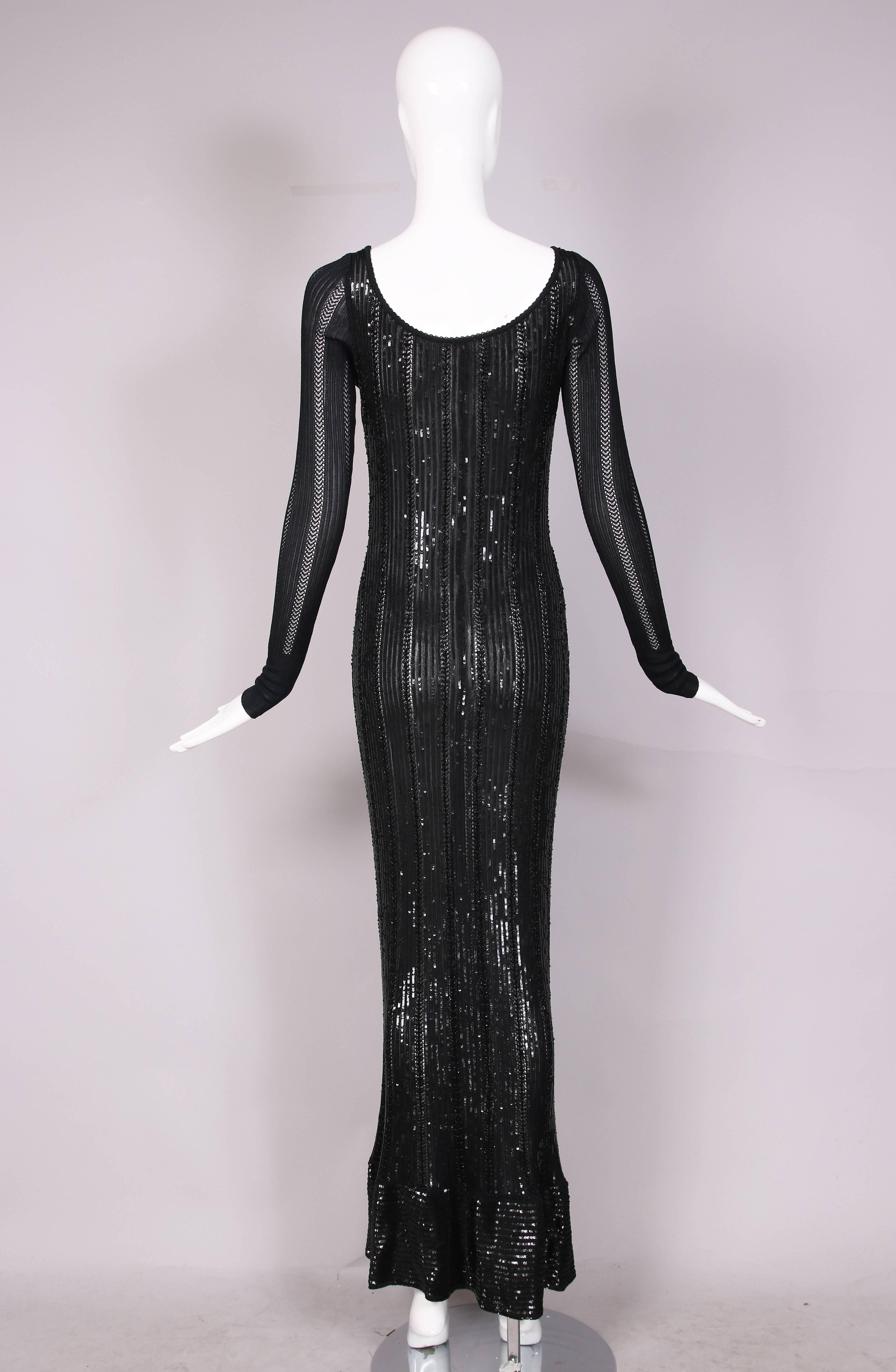 Women's Alaia Slinky Black Floor-Length Beaded and Sequined Evening Gown Ca. 1996